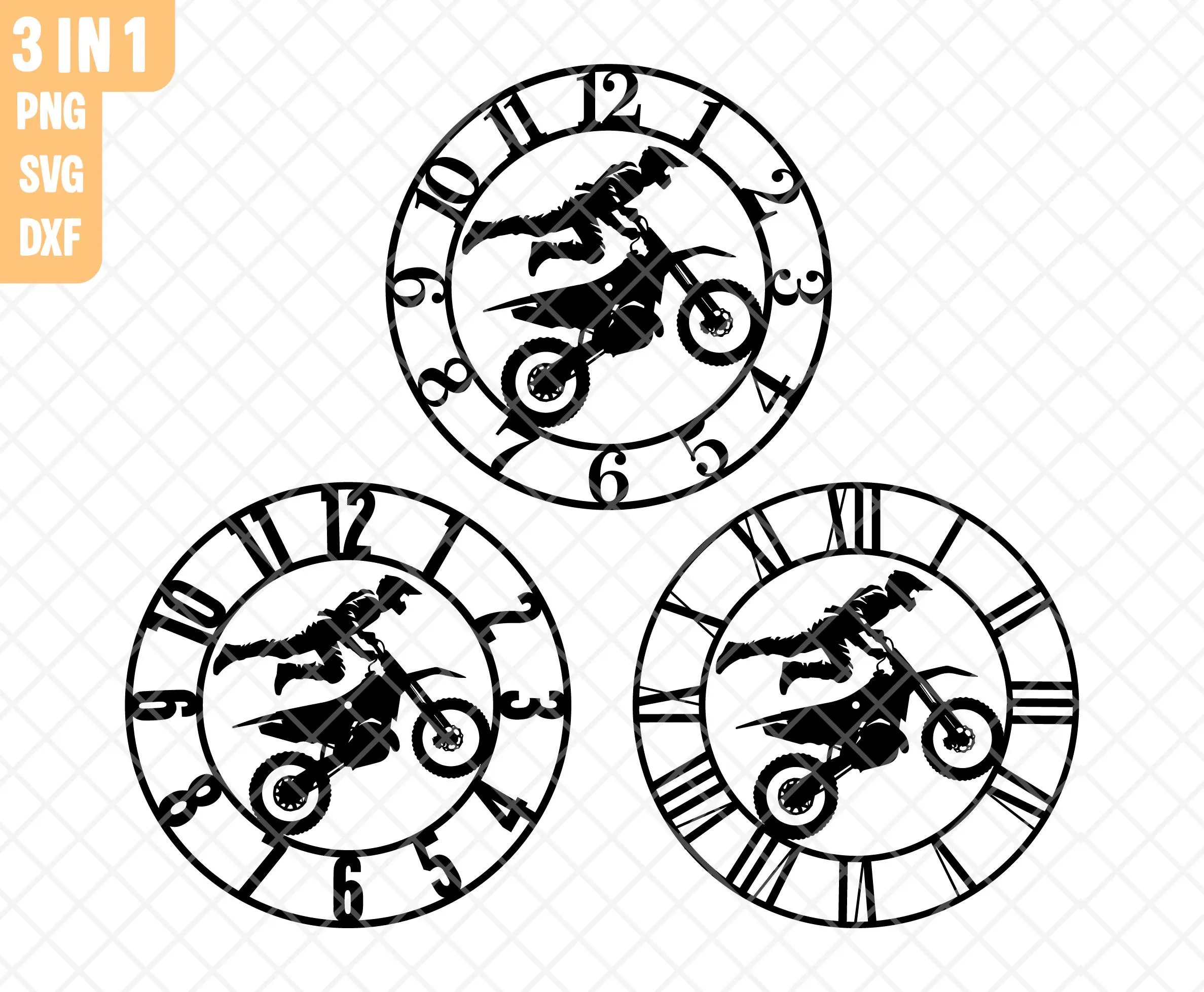Motorcross Wall Clock Face Svg Png Dxf, Motorbike Clock Base Metal Art, Digital Download. - image 4