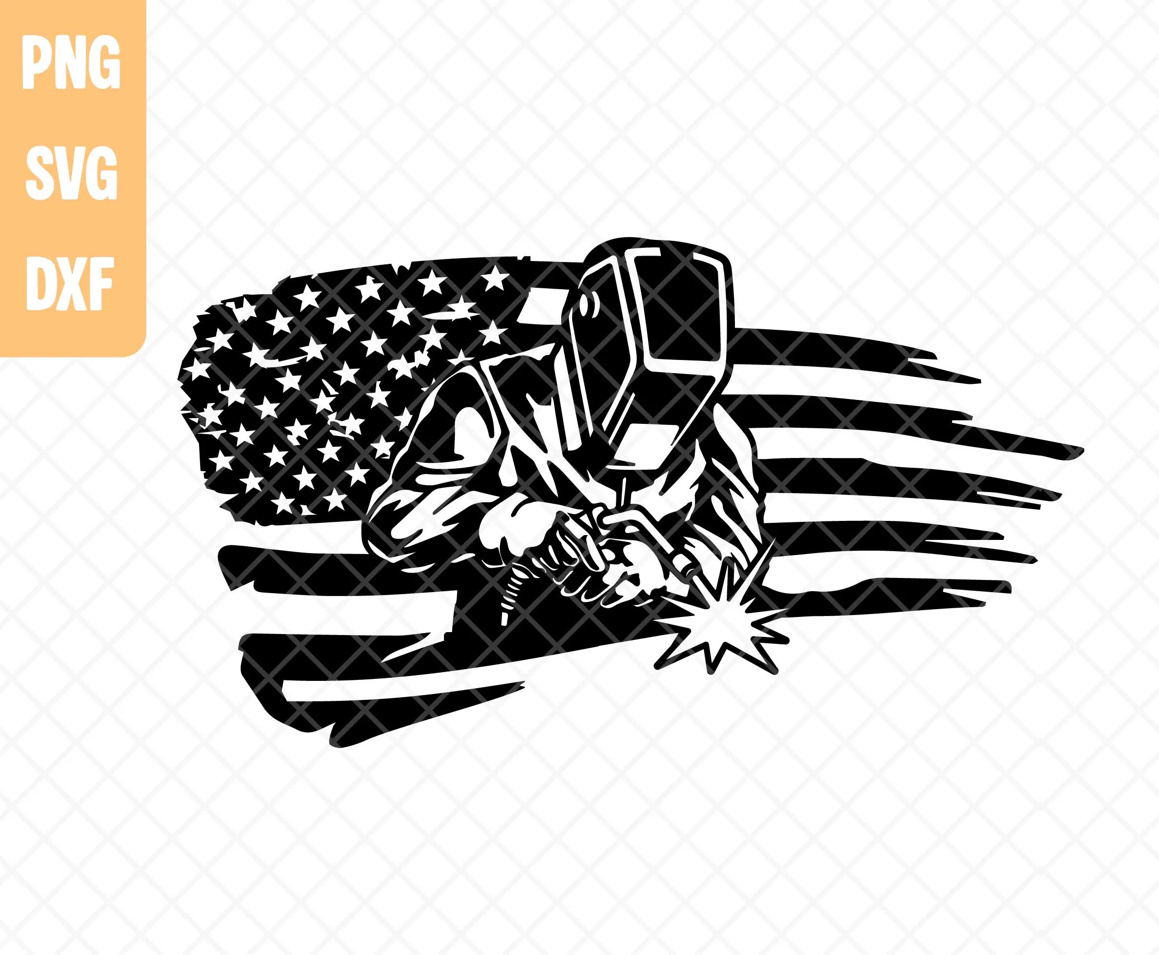 Welder On Distressed American Flag Svg Png Dxf, Welding Silhouette, Welder Metal Art, Digital Download. - image 4