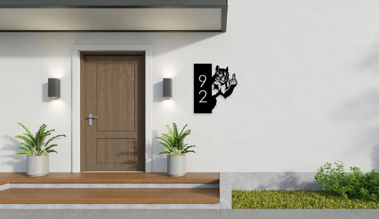 Custom Peeking Squirrel Middle Finger House Number Sign Svg Png Dxf, Metal Home Address Sign, Digital Download. - image 4