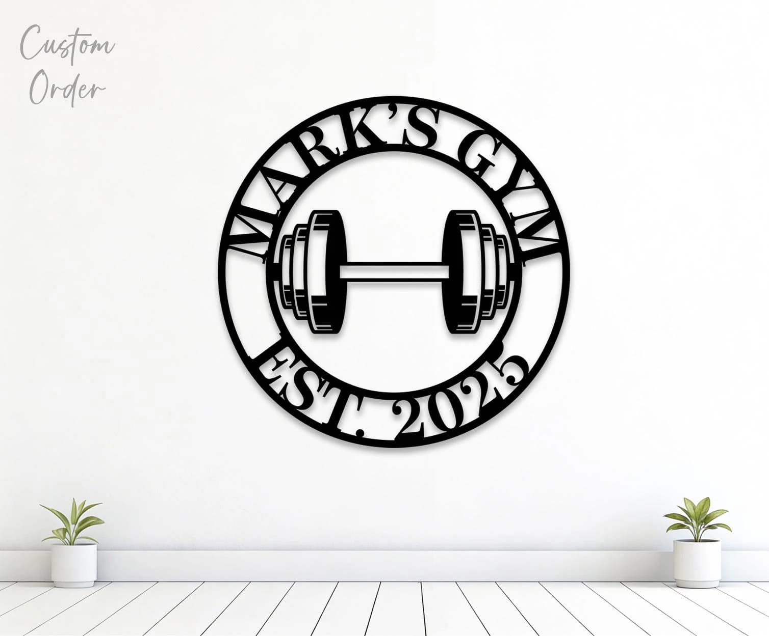 Custom Gym Name Sign Svg Png Dxf, Dumbbell Metal Art, Fitness Center Sign, Digital Download.