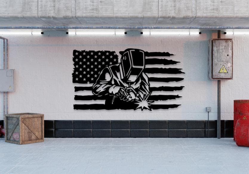 Welder On Distressed American Flag Svg Png Dxf, Welder Clipart, Welding Silhouette, Laser Cut Files For Plasma, Digital Download. - image 3