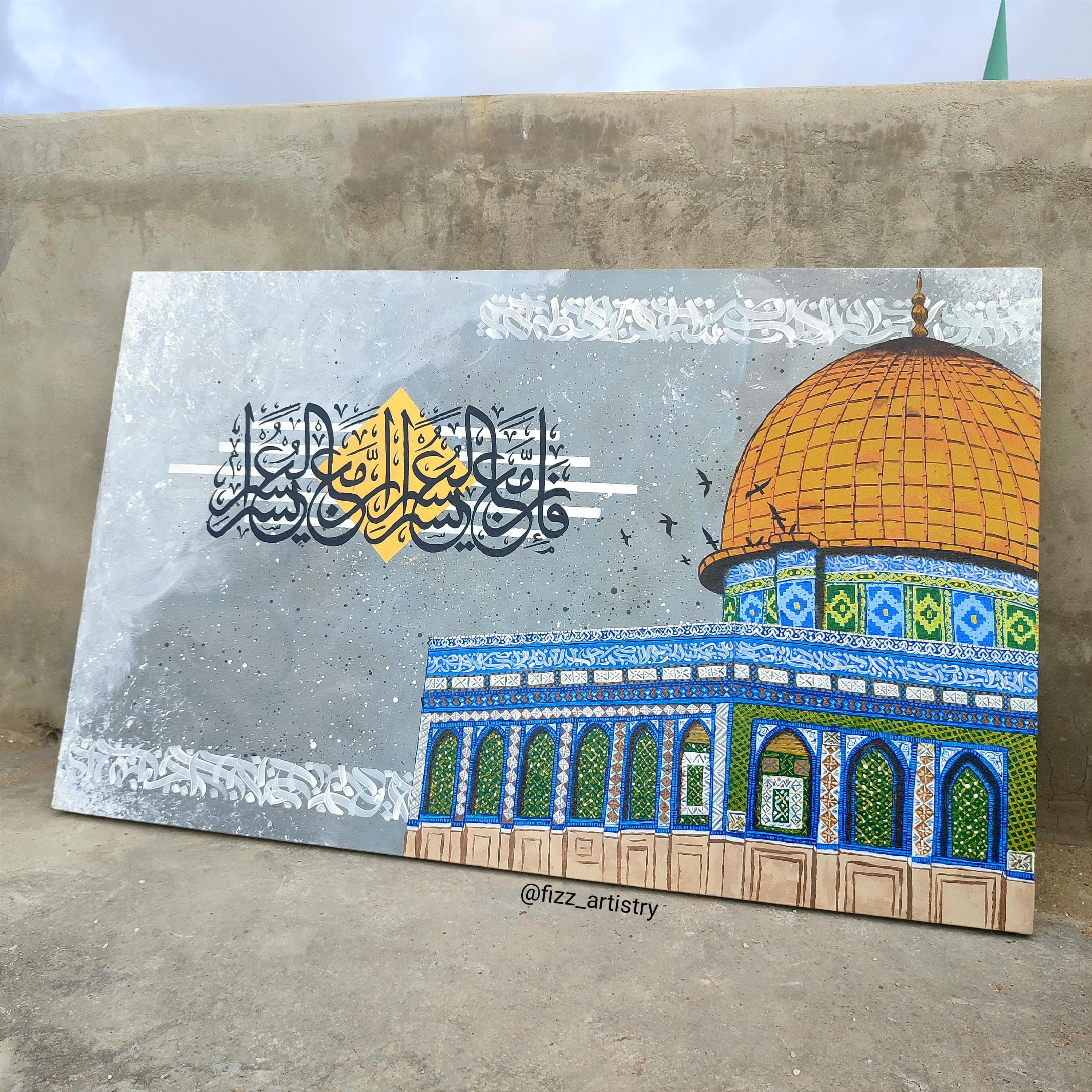 Masjid Al-Aqsa Painting | Islamic Wall Art | Dome of the Rock Canvas | Arabic Calligraphy Art | Handmade Muslim Home Decor | Muslim Gift - image 4