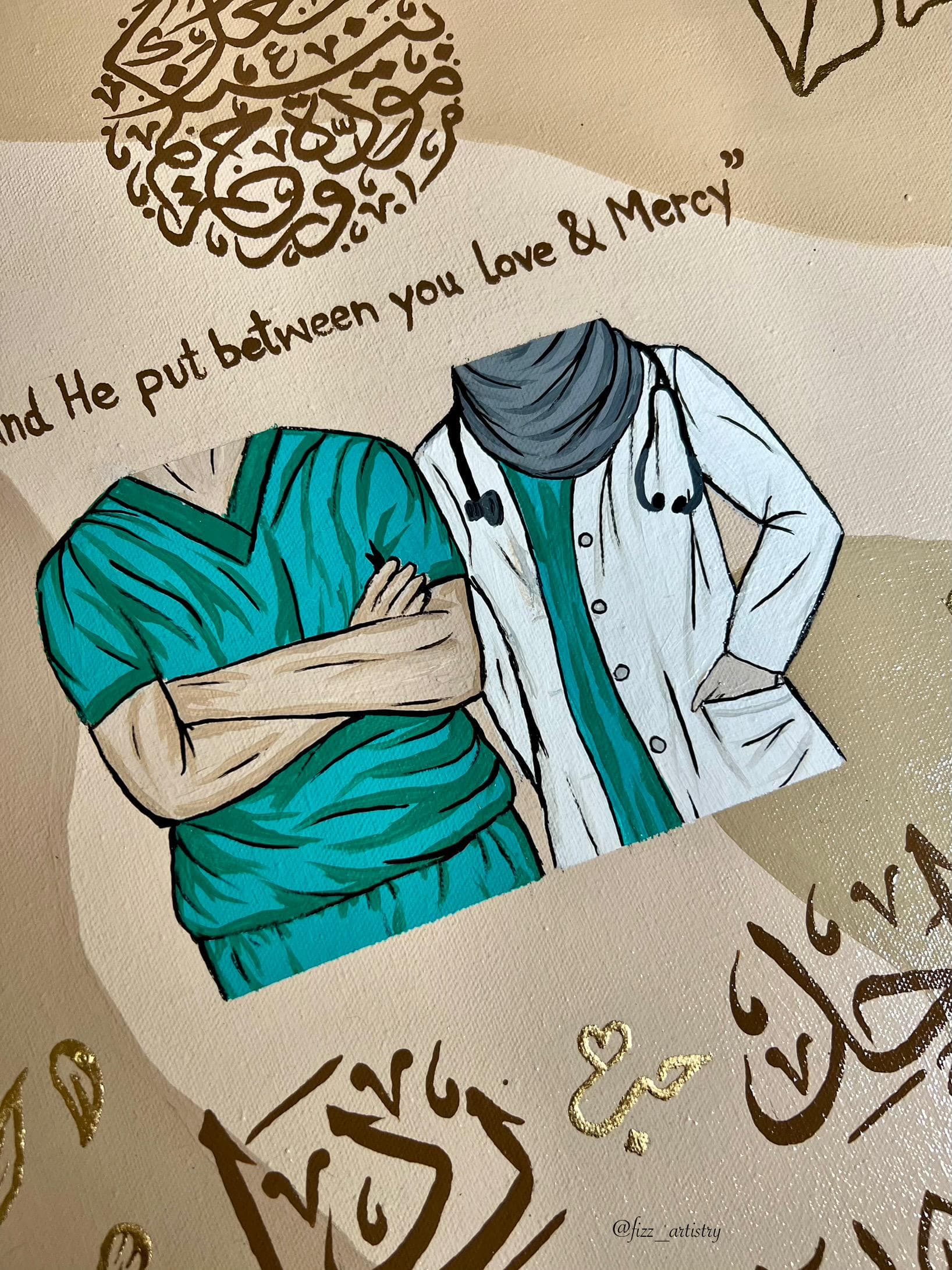 Handmade Graduation + Wedding/Nikkah Canvas for Doctors/Engineers | Personalized Islamic Art Gift | HandPainted | Couple Art | Fizz Artistry - image 3