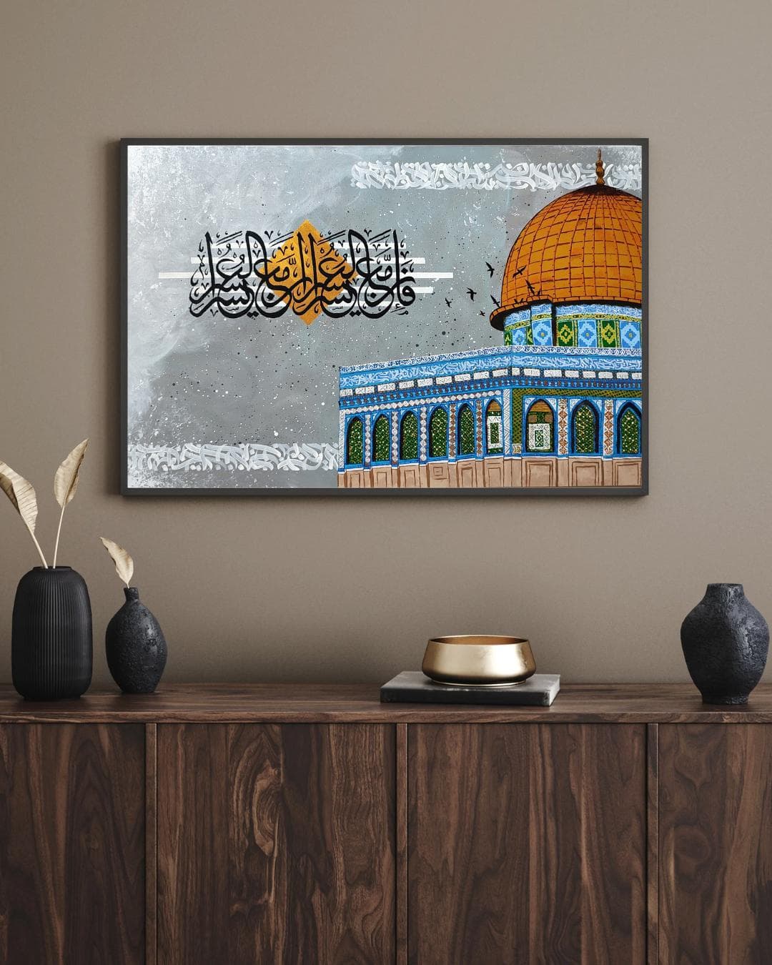 Masjid Al-Aqsa Painting | Islamic Wall Art | Dome of the Rock Canvas | Arabic Calligraphy Art | Handmade Muslim Home Decor | Muslim Gift - image 3