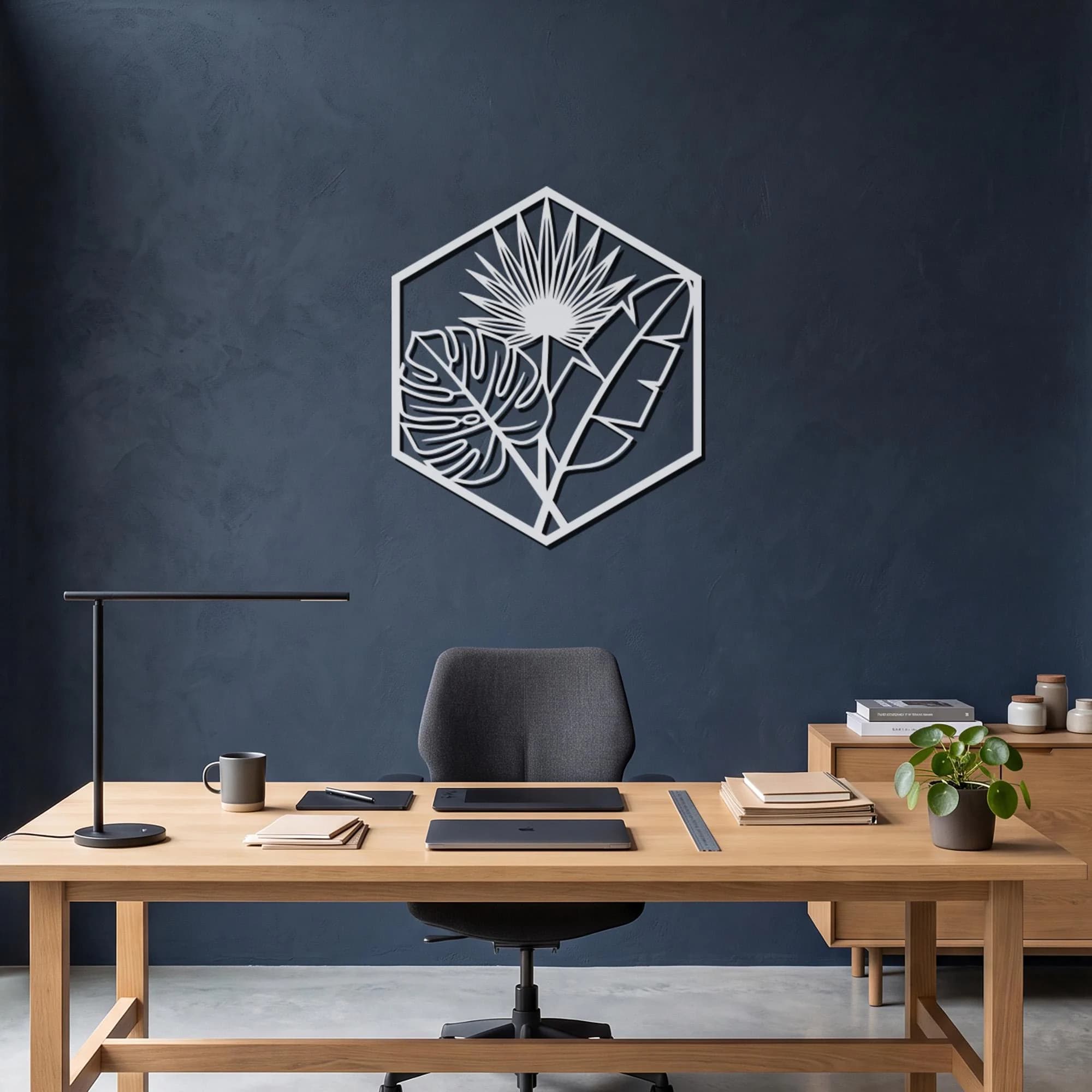 Tropical Metal Wall Art, Monstera Leaf Decor, Botanical Wall Art, Sun Wall Decor, Boho Metal Art, Modern Home Decor, Hexagon Wall Art Accent - image 5