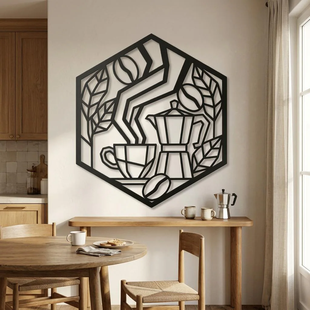 Coffee Metal Wall Art, Coffee Bar Decor, Kitchen Wall Art, Cafe Decor, Espresso Art, Coffee Lovers Gift, Modern Metal Signs, Hexagonal Decor