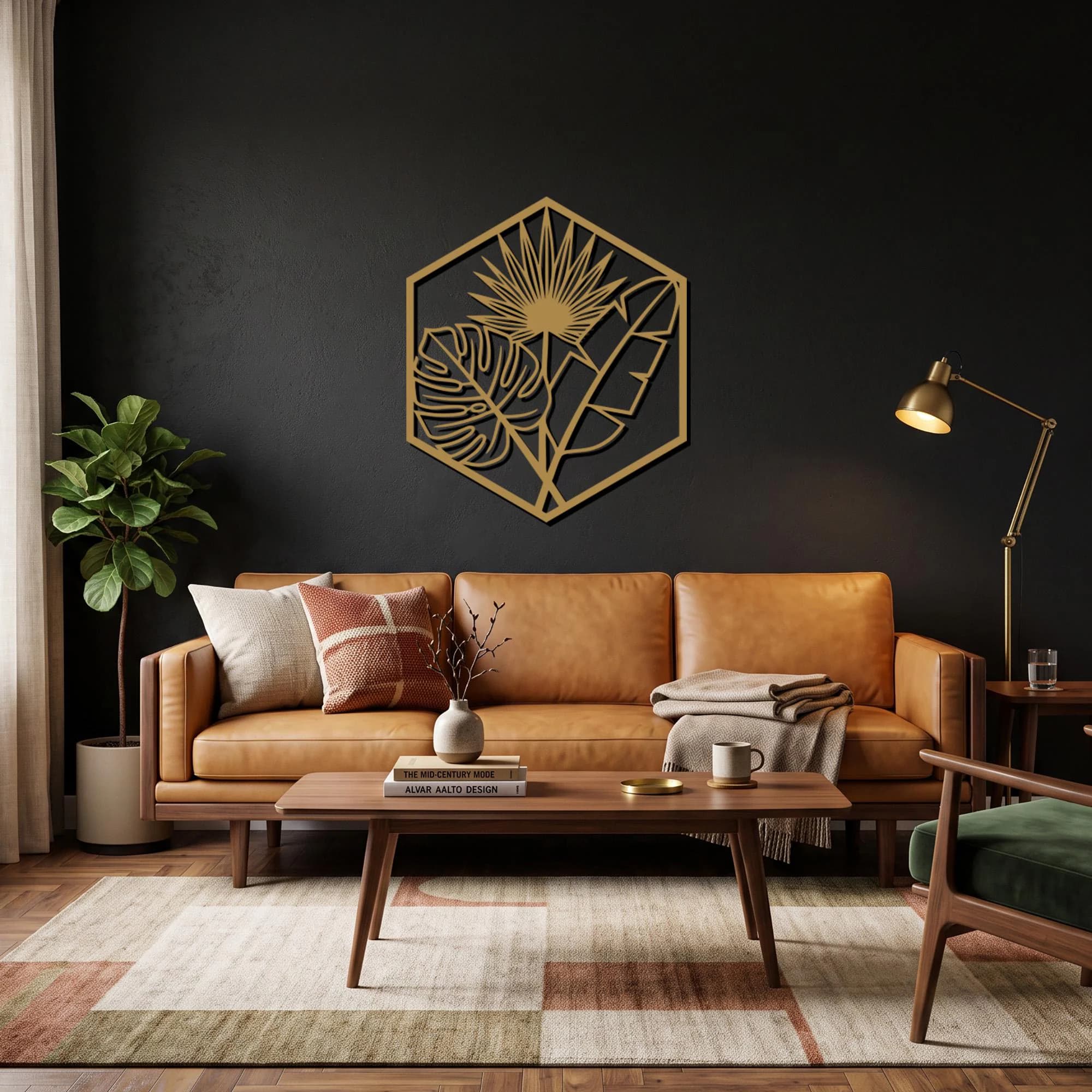 Tropical Metal Wall Art, Monstera Leaf Decor, Botanical Wall Art, Sun Wall Decor, Boho Metal Art, Modern Home Decor, Hexagon Wall Art Accent - image 3