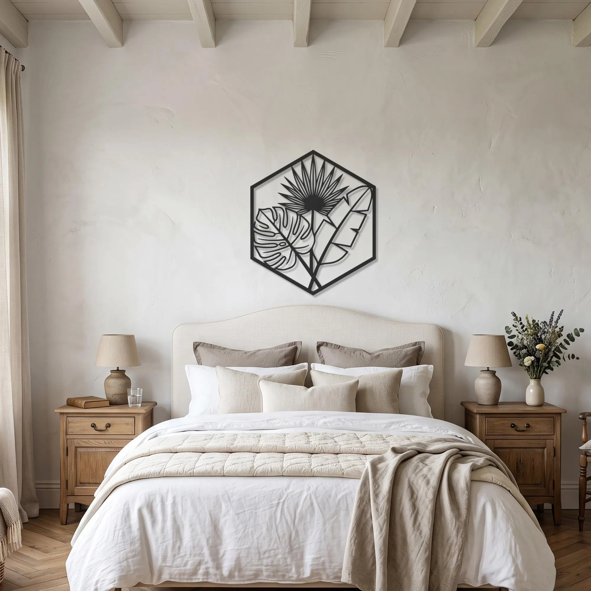Tropical Metal Wall Art, Monstera Leaf Decor, Botanical Wall Art, Sun Wall Decor, Boho Metal Art, Modern Home Decor, Hexagon Wall Art Accent - image 4