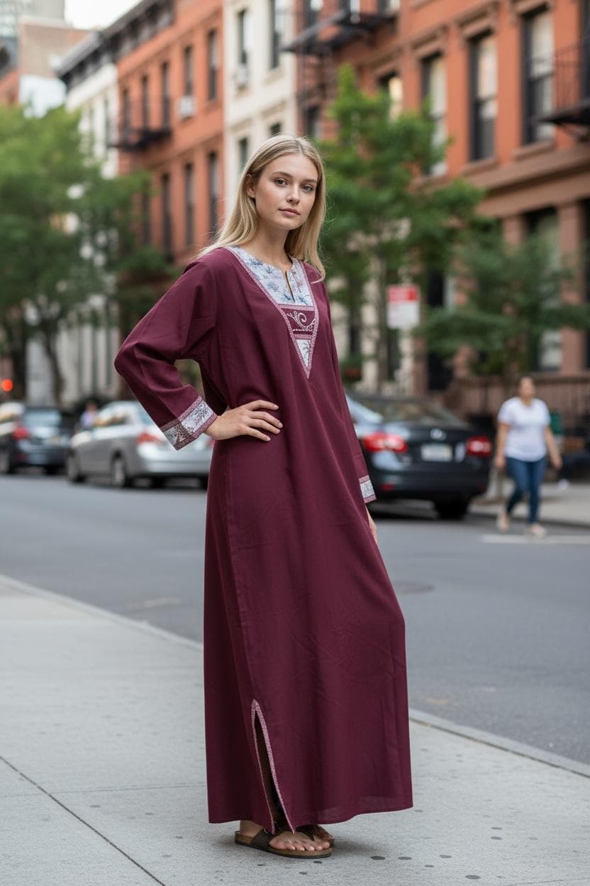 Burgundy Abaya Artizana Style