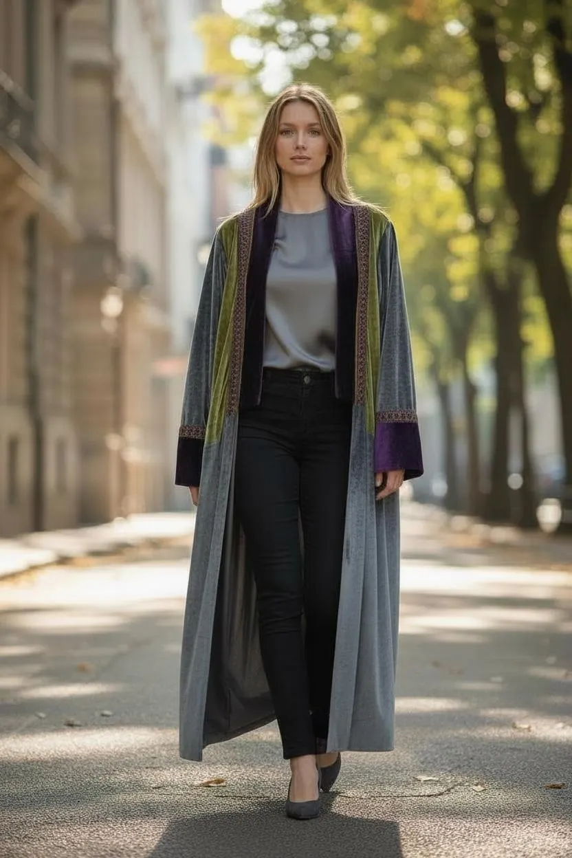 Luxury Color-Block Velvet lined Abaya Kimono - image 5