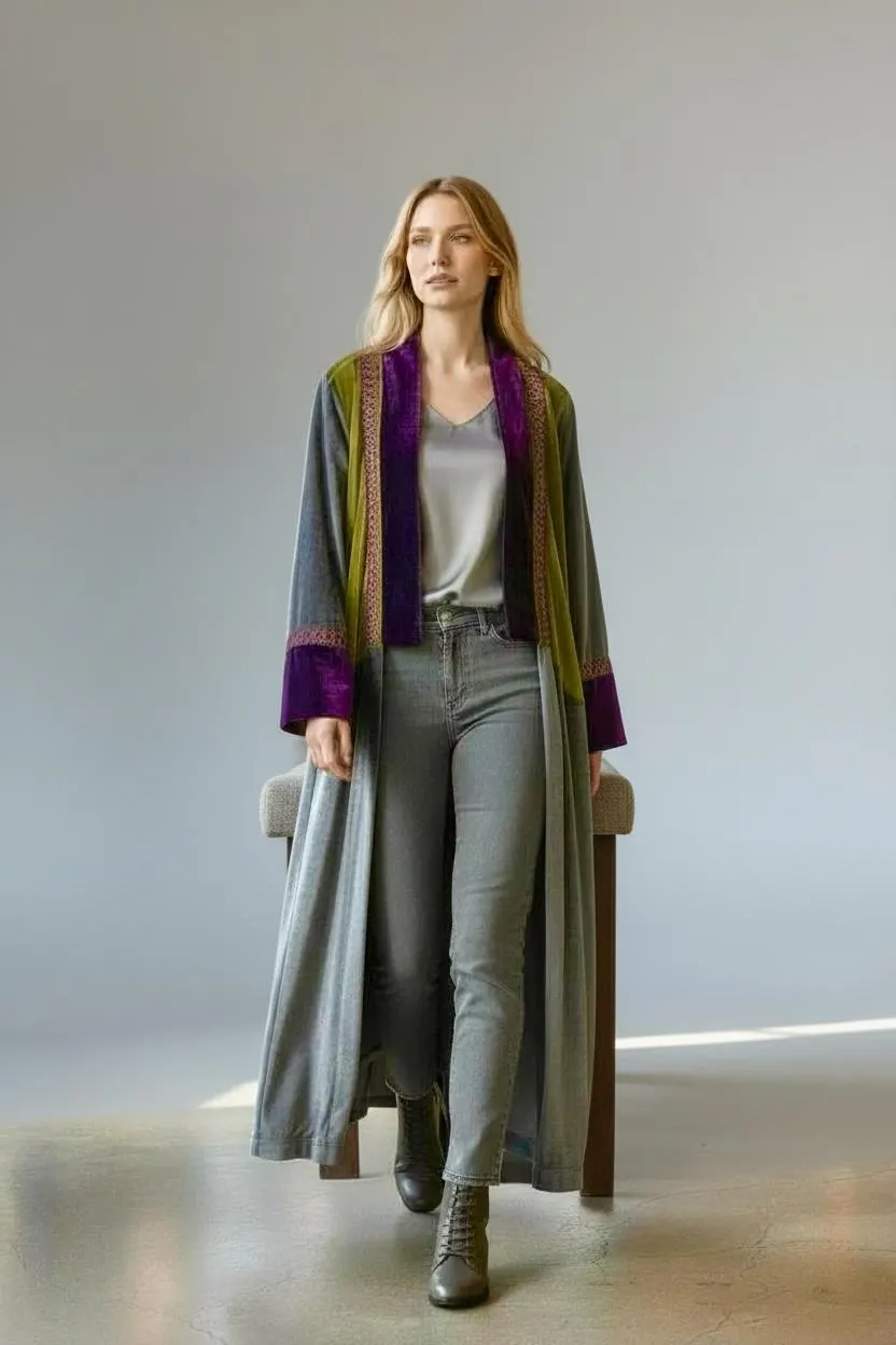 Luxury Color-Block Velvet lined Abaya Kimono