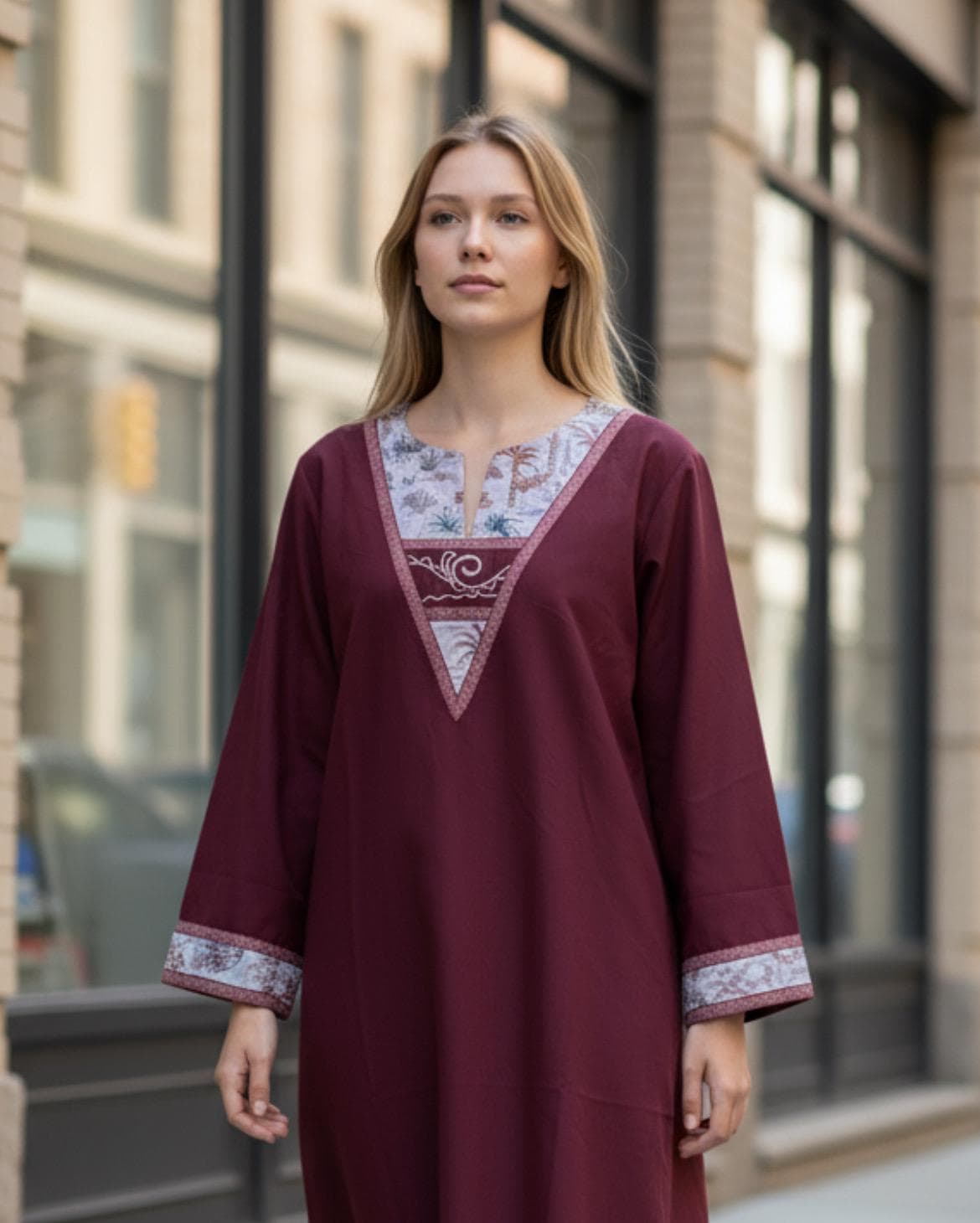 Burgundy Abaya Artizana Style - image 3