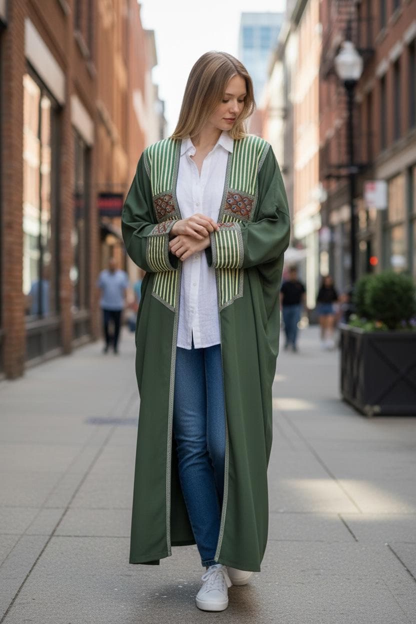 Deep Olive Green Abaya Artizana Style - image 4