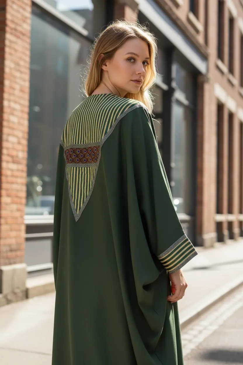 Deep Olive Green Abaya Artizana Style - image 5