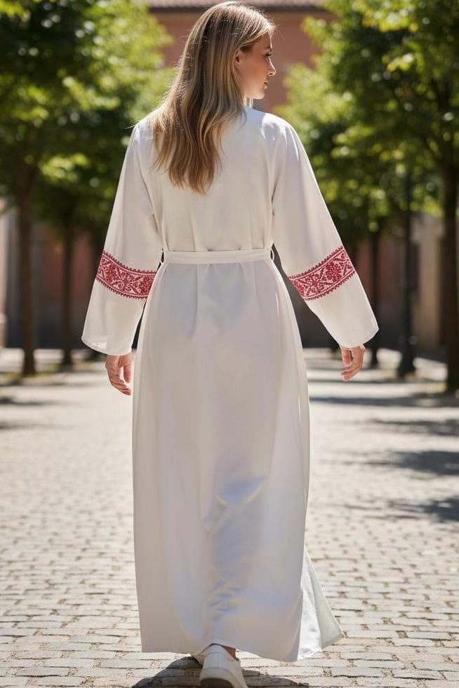 White Abaya with Red Embroidery - image 4