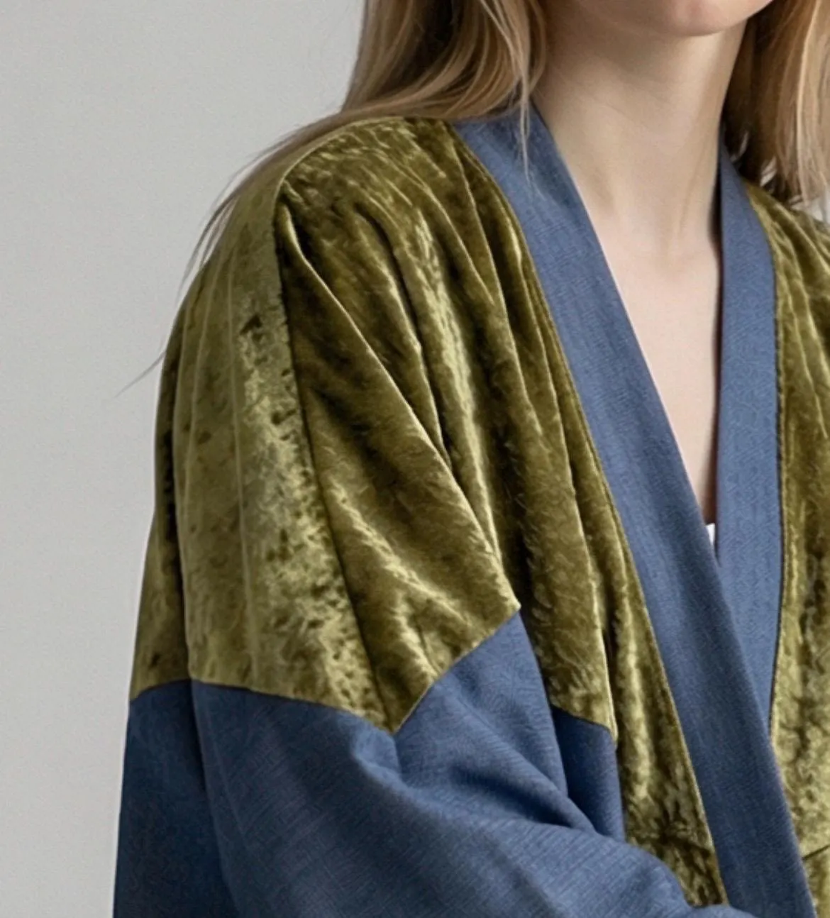 Modern Dark Denim and Sage velvet  Abaya style - image 3