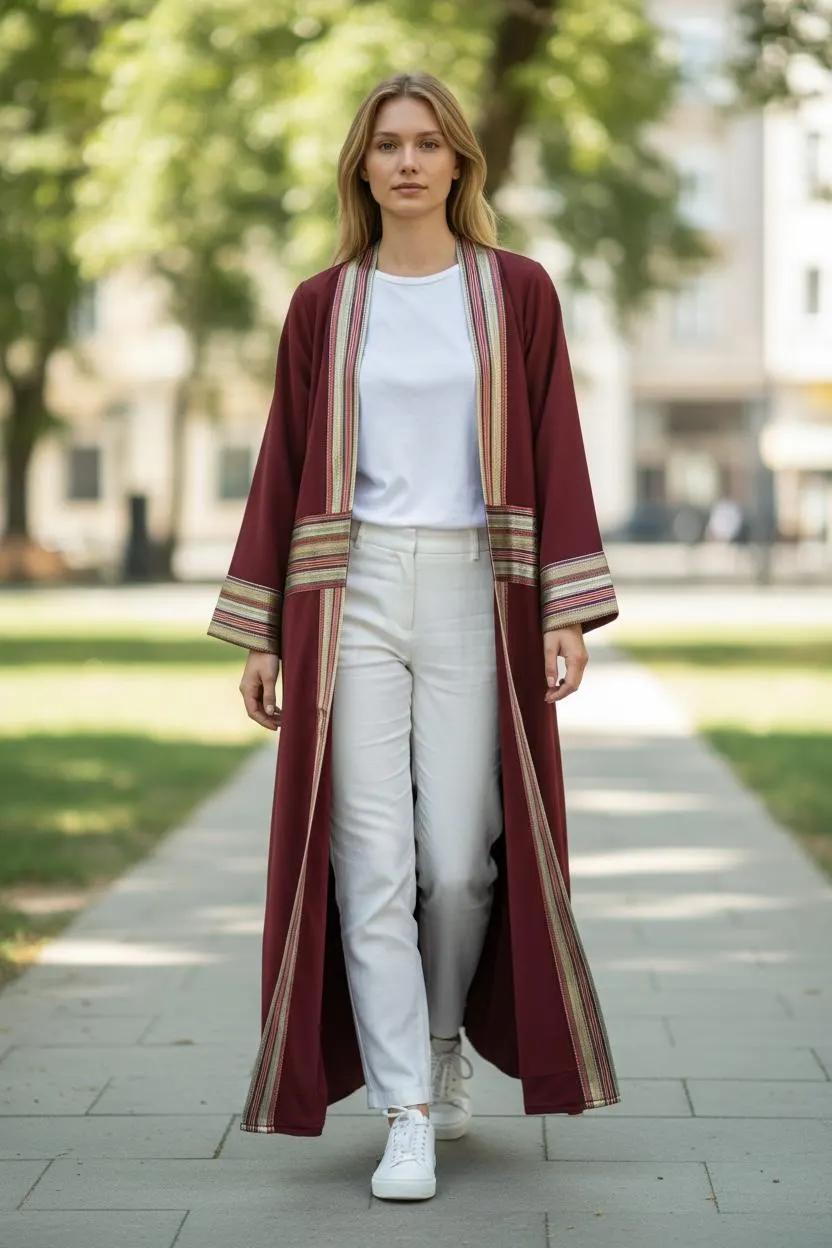 Burgundy  Abaya with Saya  – Handmade Modern Style