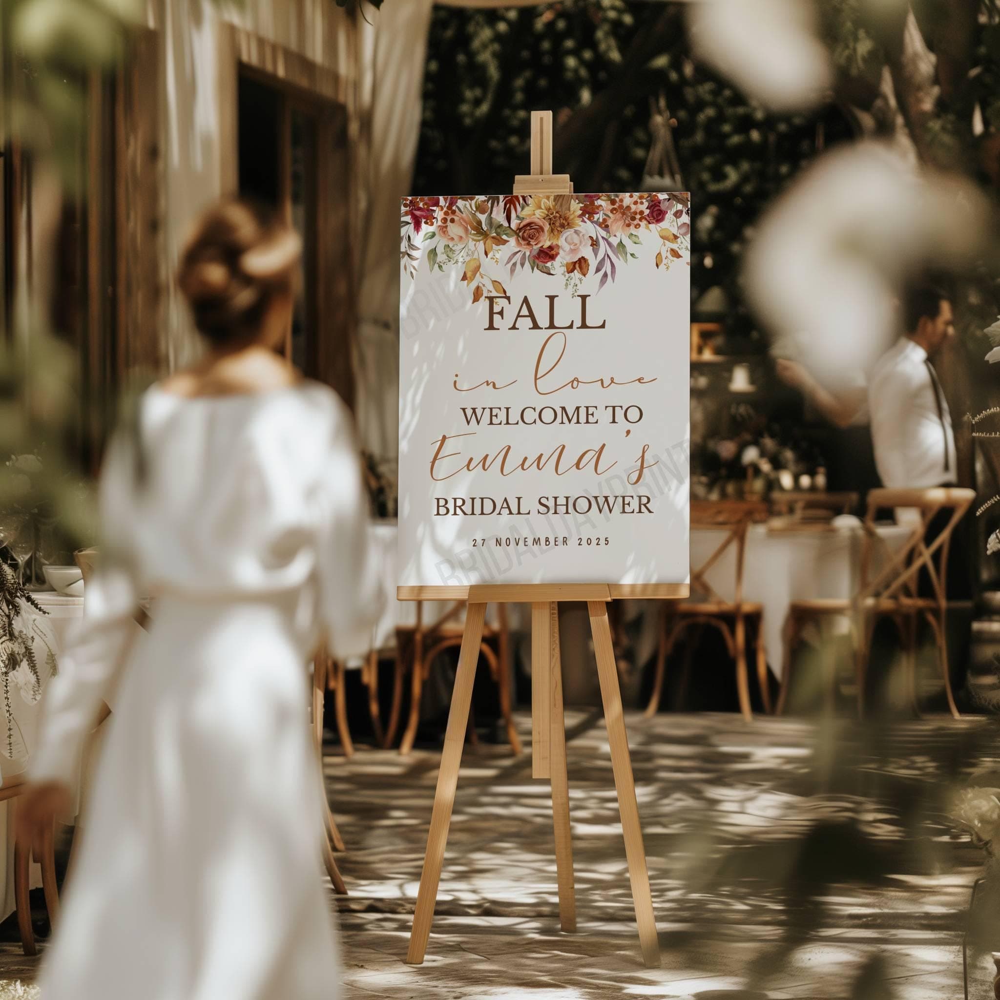 Fall In Love Bridal Shower Welcome Sign. Autumn Floral Welcome Poster, Digital Template