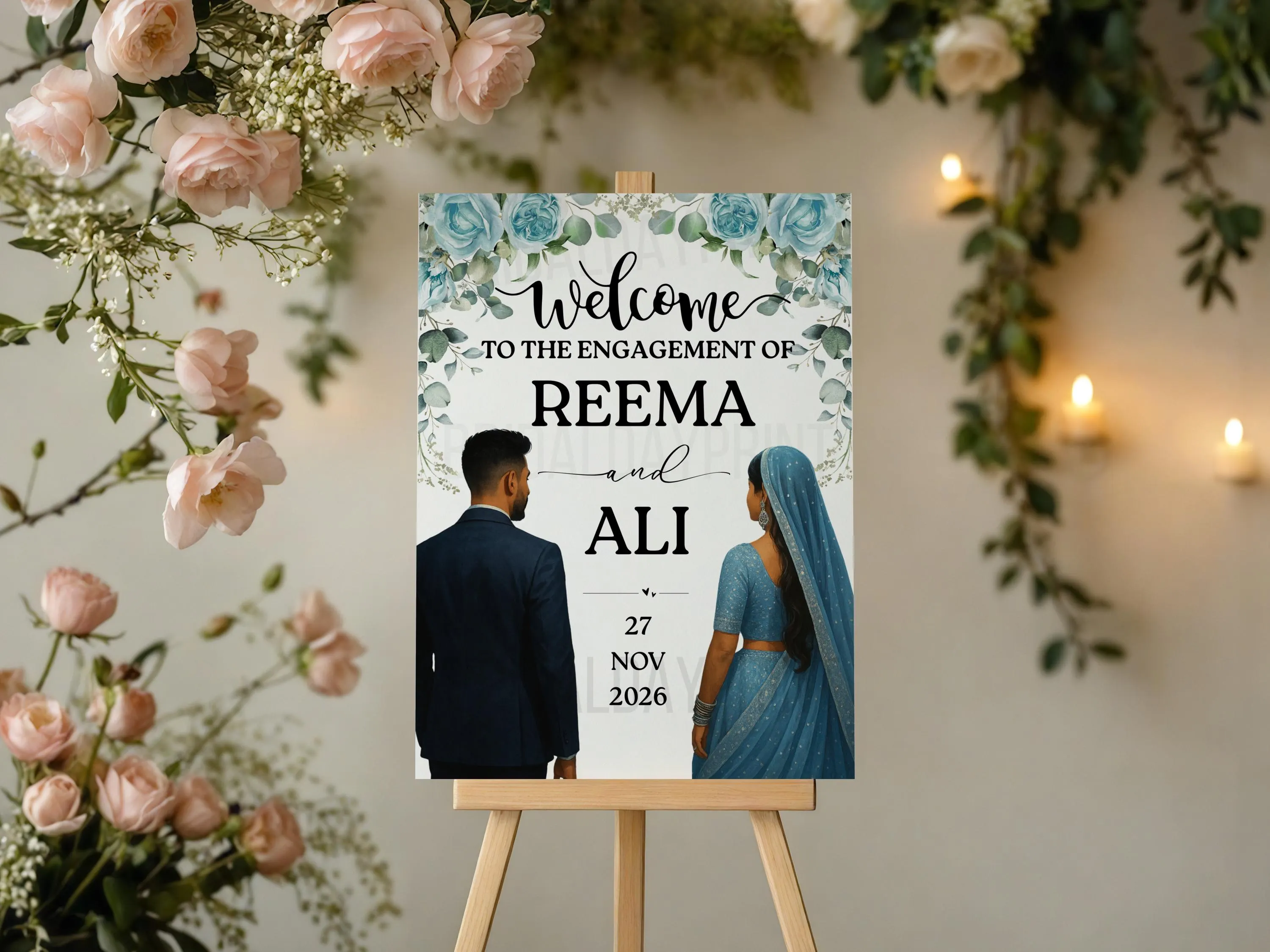 Blue Floral Entrance Sign, Engagement Wedding Sign, Dekha Dekhi Poster (Digital Download, Editable Template 18x24")