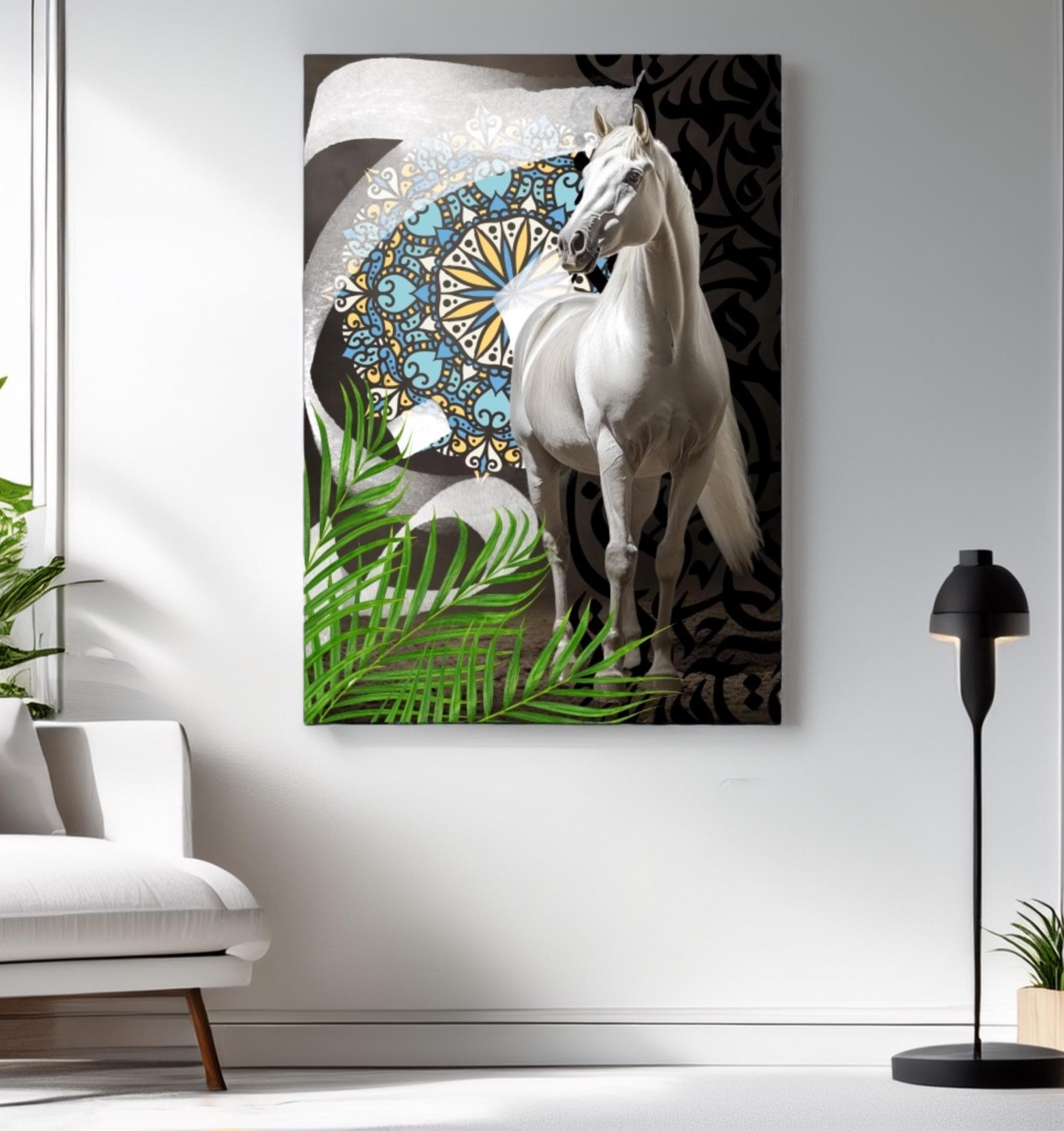 White Arabian Horse Mandala Print: Modern Boho Wall Art (50x70 cm PDF Digital Download - image 3