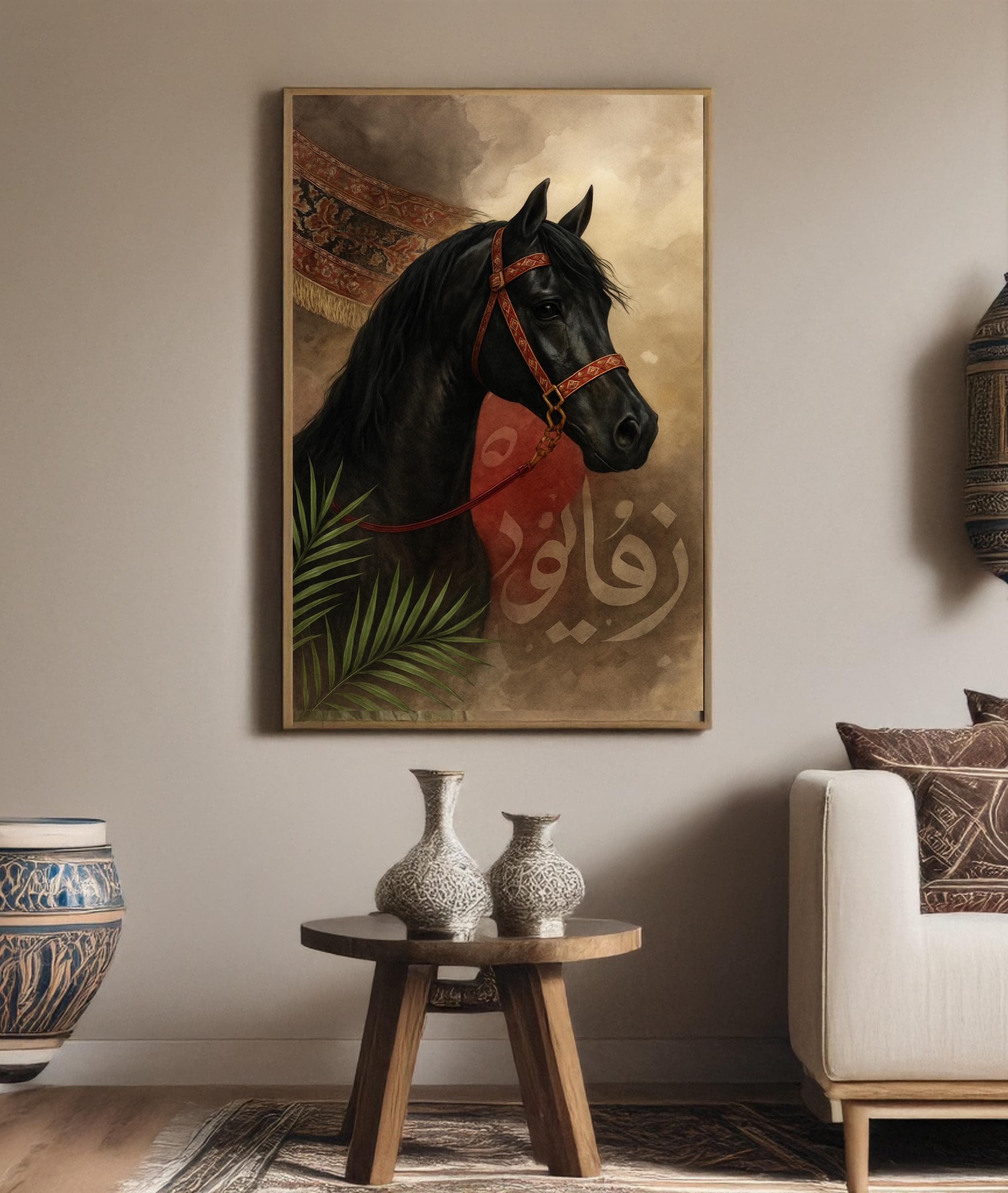 Elegant Arabian Horse Wall Art | Arabic Calligraphy Canvas | Oriental Home Decor - image 4