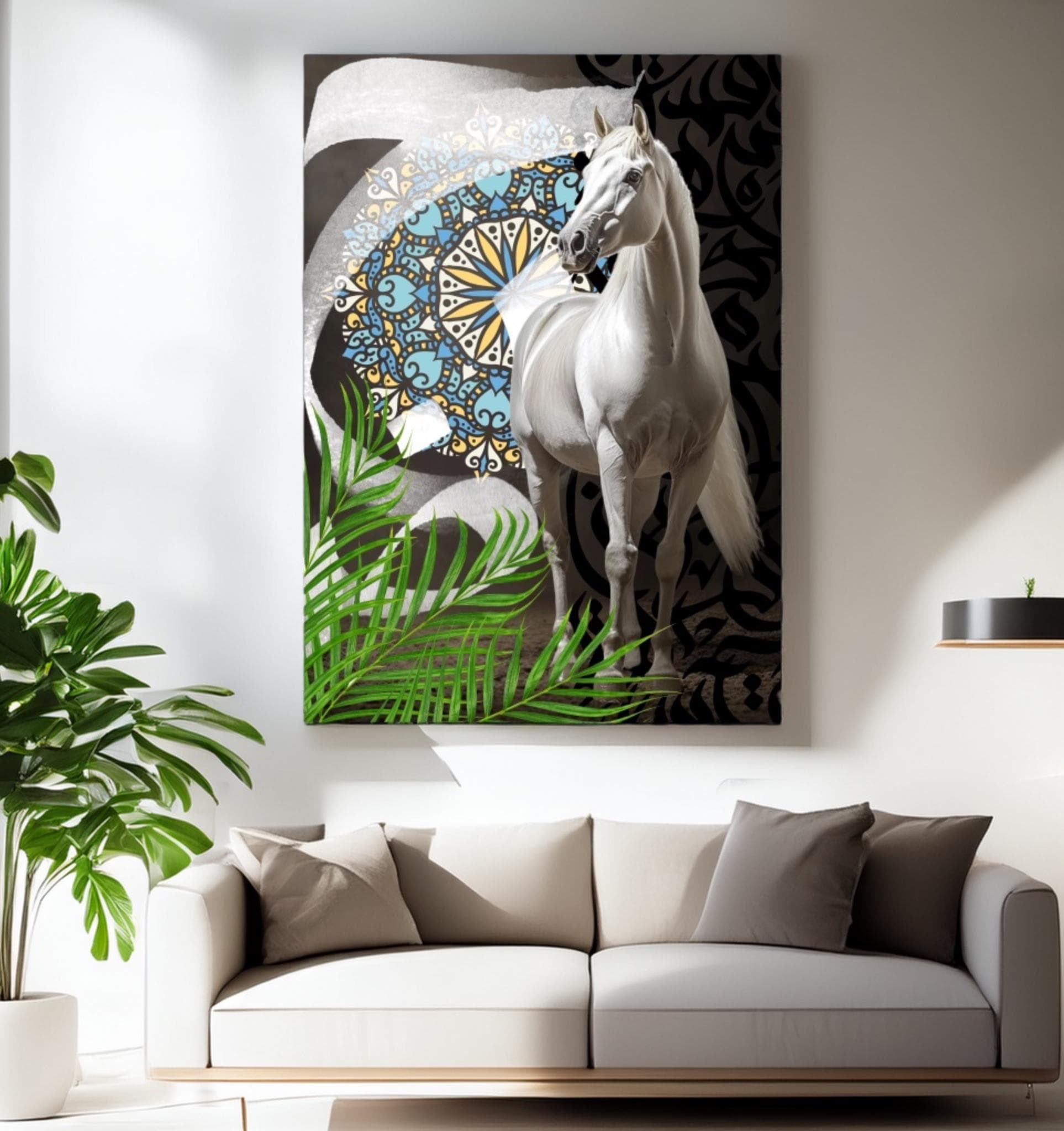 White Arabian Horse Mandala Print: Modern Boho Wall Art (50x70 cm PDF Digital Download - image 2