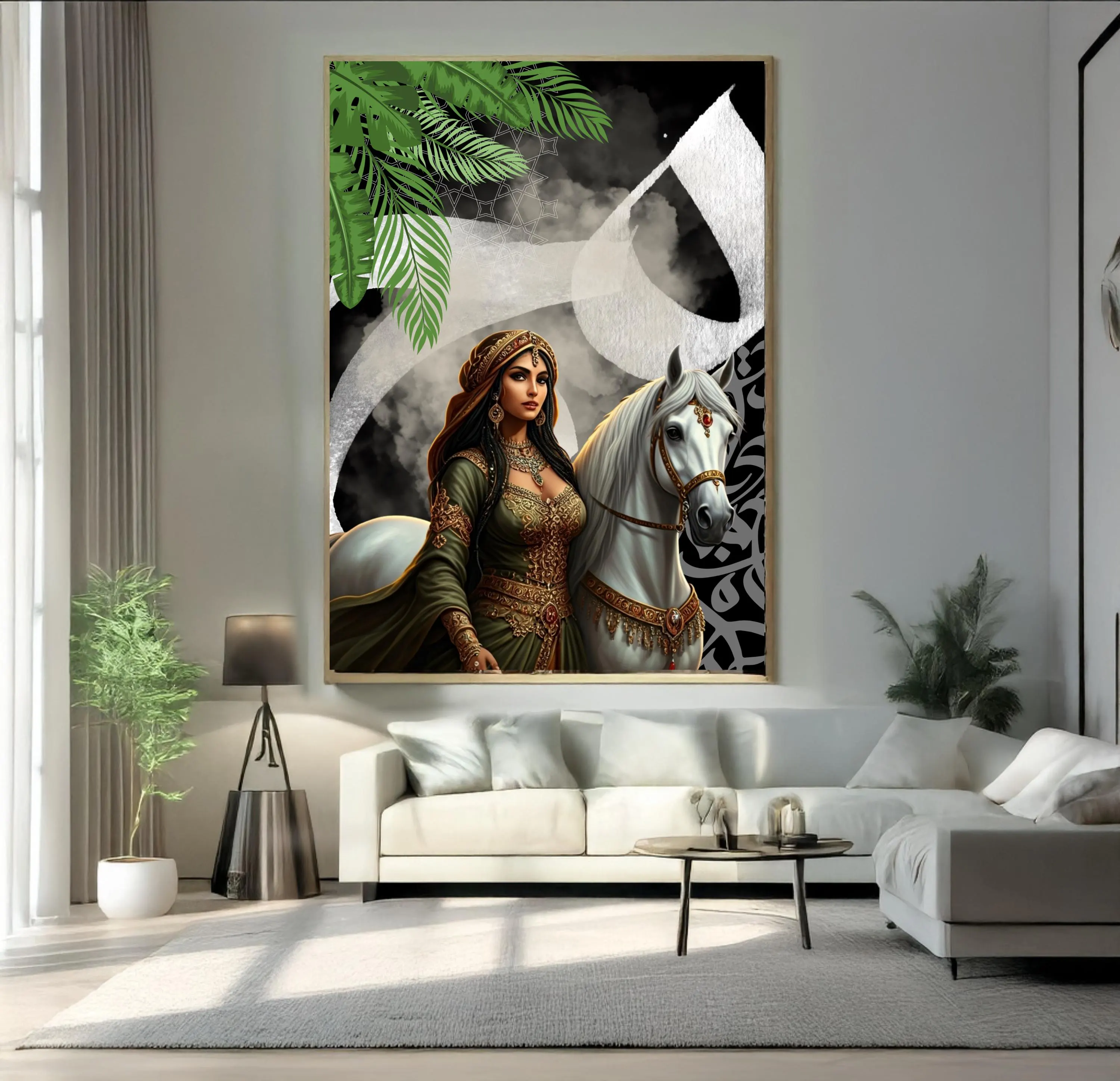 Arabian Woman with White Horse Art Oriental Decor (50x70 cm PDF Download)