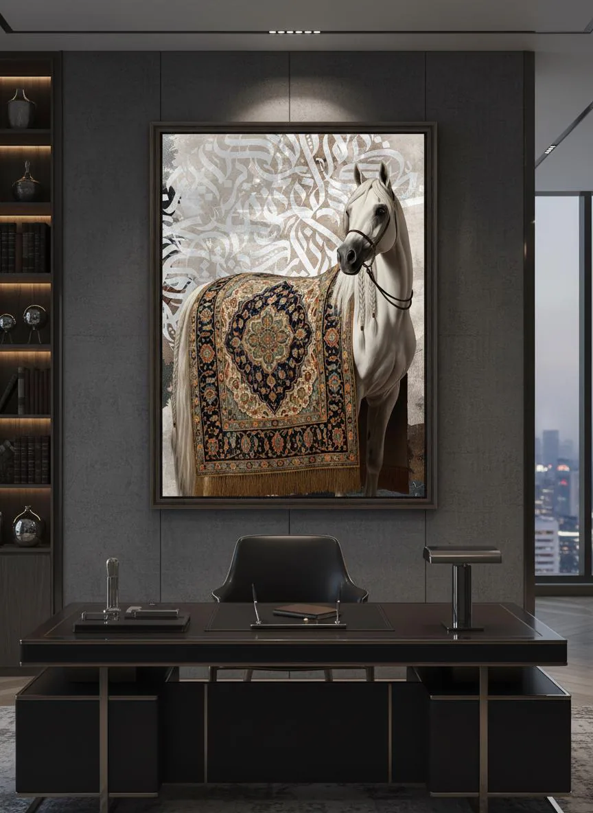 White Horse Persian Rug Art, Equestrian Luxury Neutral Wall Decor (Digital Download) - image 4