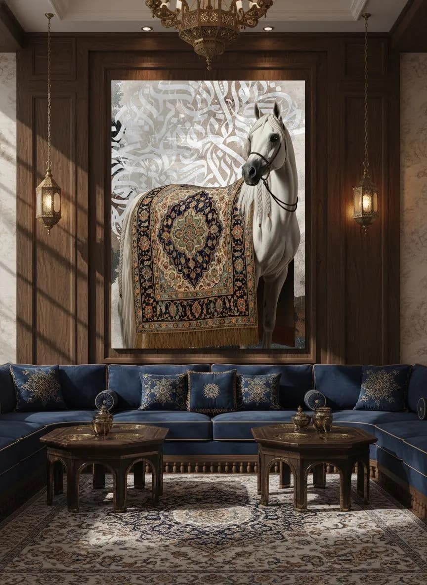 White Horse Persian Rug Art, Equestrian Luxury Neutral Wall Decor (Digital Download) - image 3