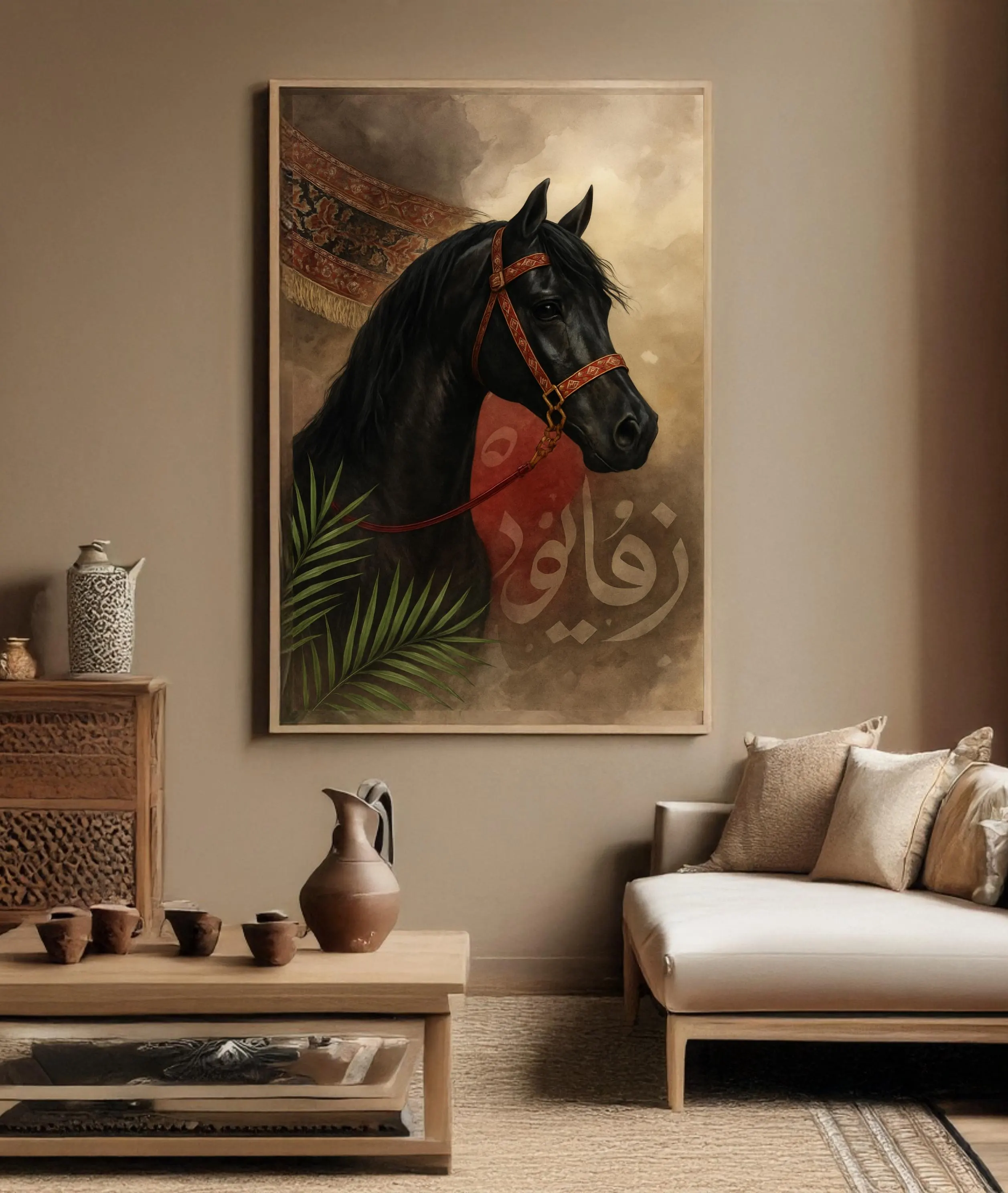 Elegant Arabian Horse Wall Art | Arabic Calligraphy Canvas | Oriental Home Decor