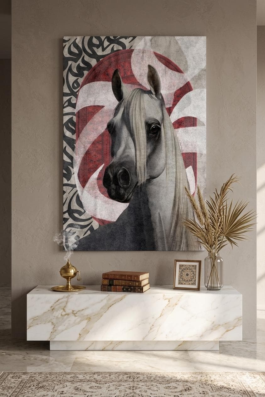 Arabian Horse Wall Art, Arabic Calligraphy Print, Modern Middle Eastern Decor (Digital Download)