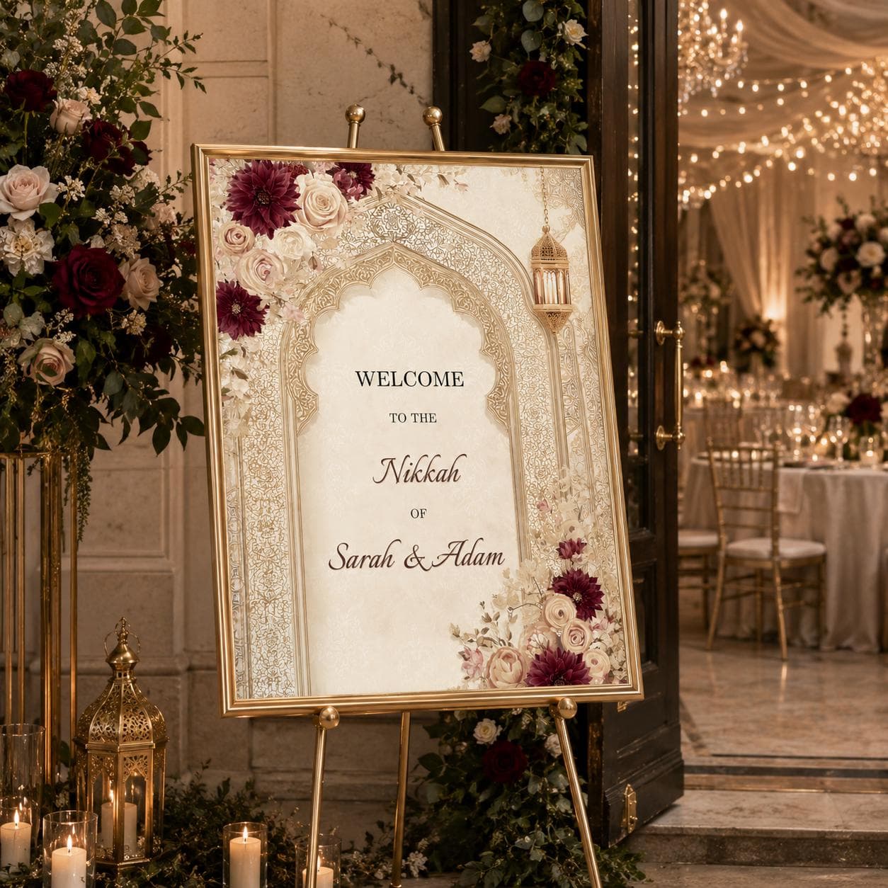 Burgundy & Ivory Nikkah Welcome Sign Template | Editable Canva Islamic Wedding Welcome Poster | Muslim Wedding Entrance Sign - image 5