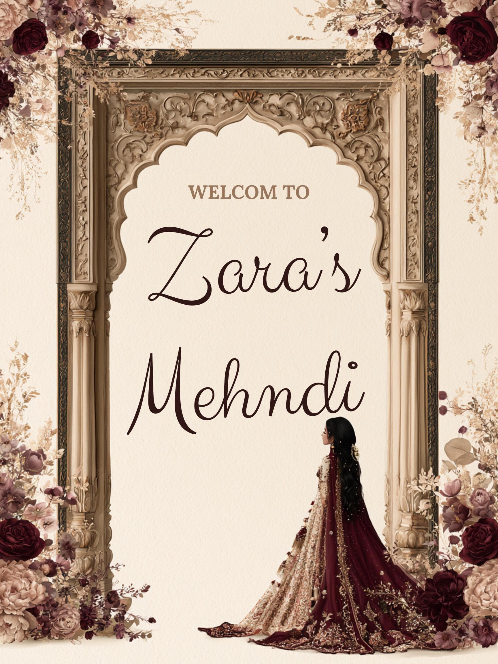 Mehndi Welcome Sign Template, Burgundy Indian Wedding Welcome Sign, Editable Canva Mehendi Sign, Desi Wedding Decor, 18x24 Printable - image 5