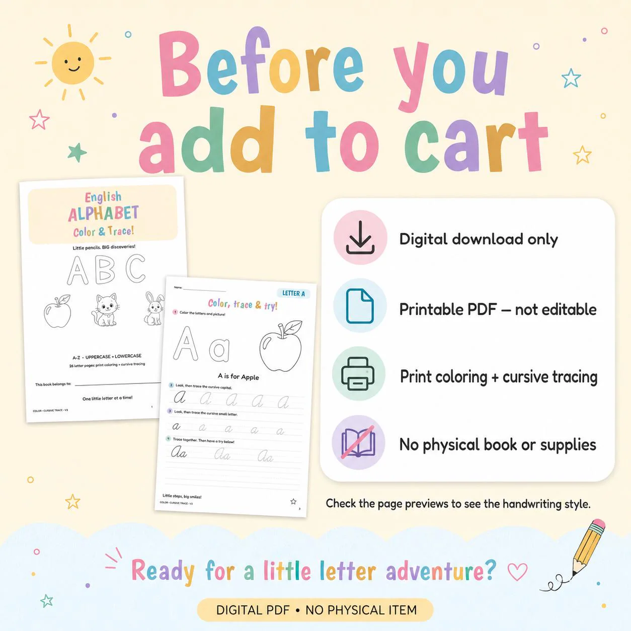 Alphabet Coloring & Cursive Tracing Workbook for Kids, A–Z Printable PDF, 28 Pages - image 3