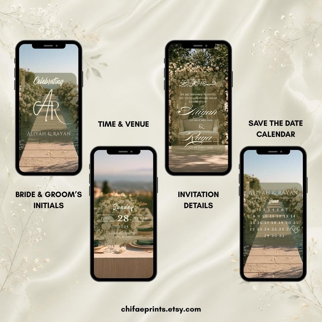 Animated Nikah Invitation Video Template, Editable Canva Muslim Wedding Invite, Green Beige Digital Mobile Wedding Card - image 4