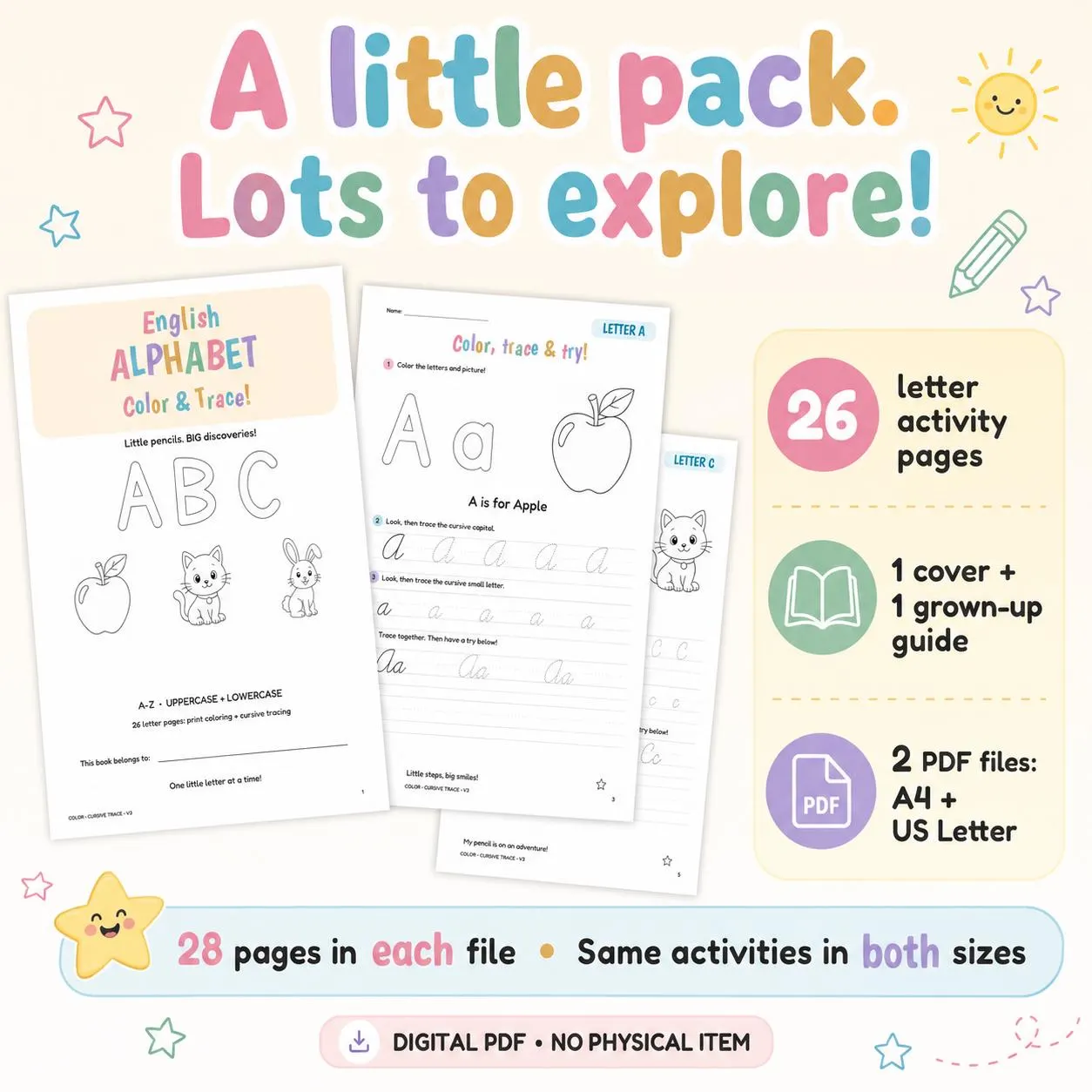 Alphabet Coloring & Cursive Tracing Workbook for Kids, A–Z Printable PDF, 28 Pages - image 5