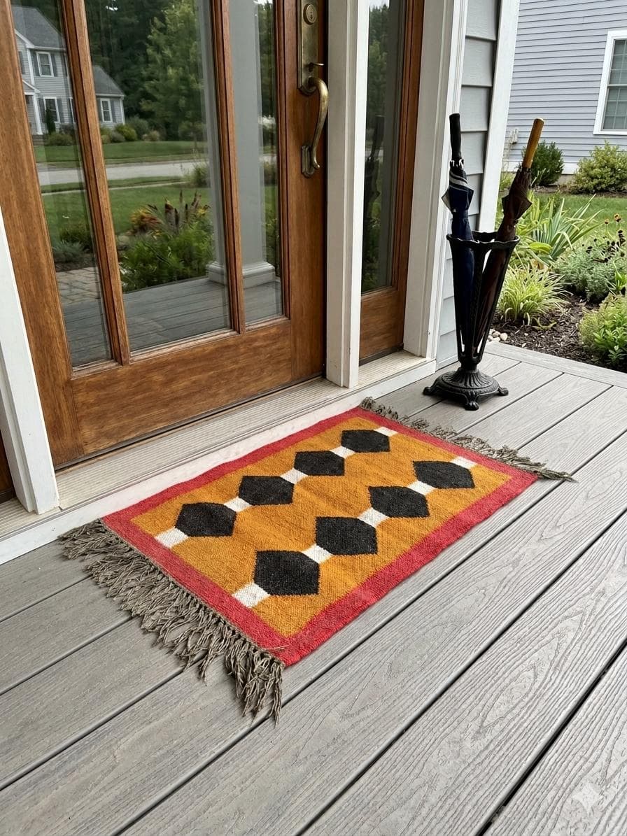 Boho Geometric Door Mat Rug, Handmade Entryway Doormat, Front Porch Accent Rug, Modern Outdoor Welcome Mat, Farmhouse Housewarming Gift