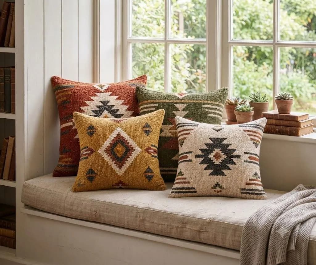 Set of 4 Boho Geometric Pillow Covers, Southwestern Throw Pillow Covers, Neutral Cushion Covers, Farmhouse Sofa Decor