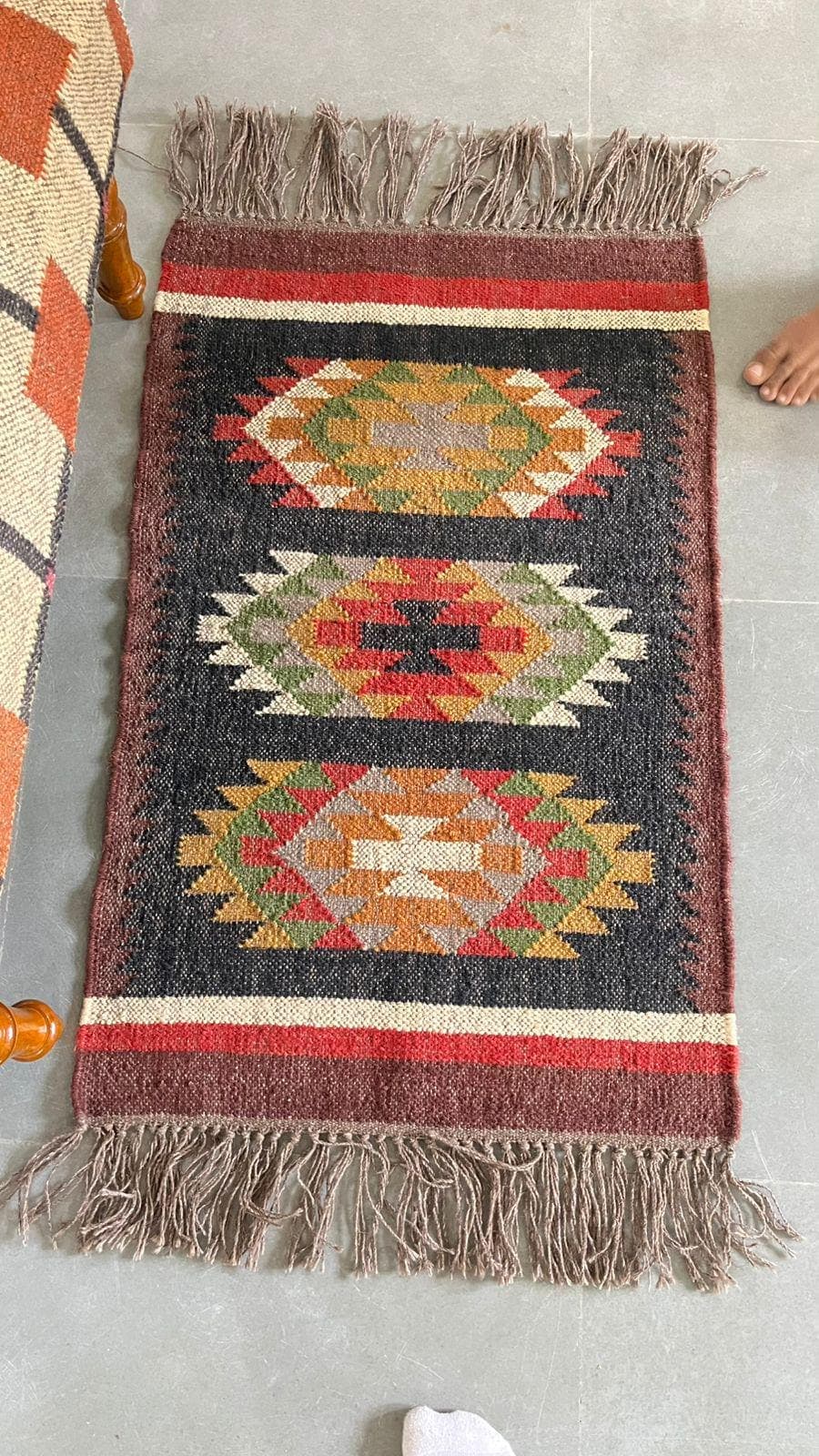 Handmade Kilim Runner Rug, Tribal Hallway Rug, Boho Entryway Carpet, Geometric Wool Runner, Southwestern Rustic Decor, Fringe Accent Rug - image 4
