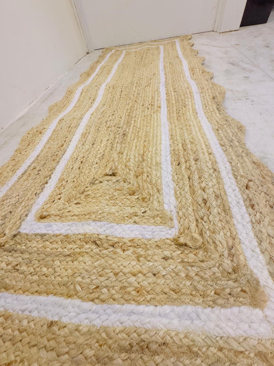 Natural Jute Runner Rug, Handwoven Jute Rug, Boho Geometric Runner, White Border Hallway Rug, Entryway Balcony Decor, Custom Size,Home Decor - image 3