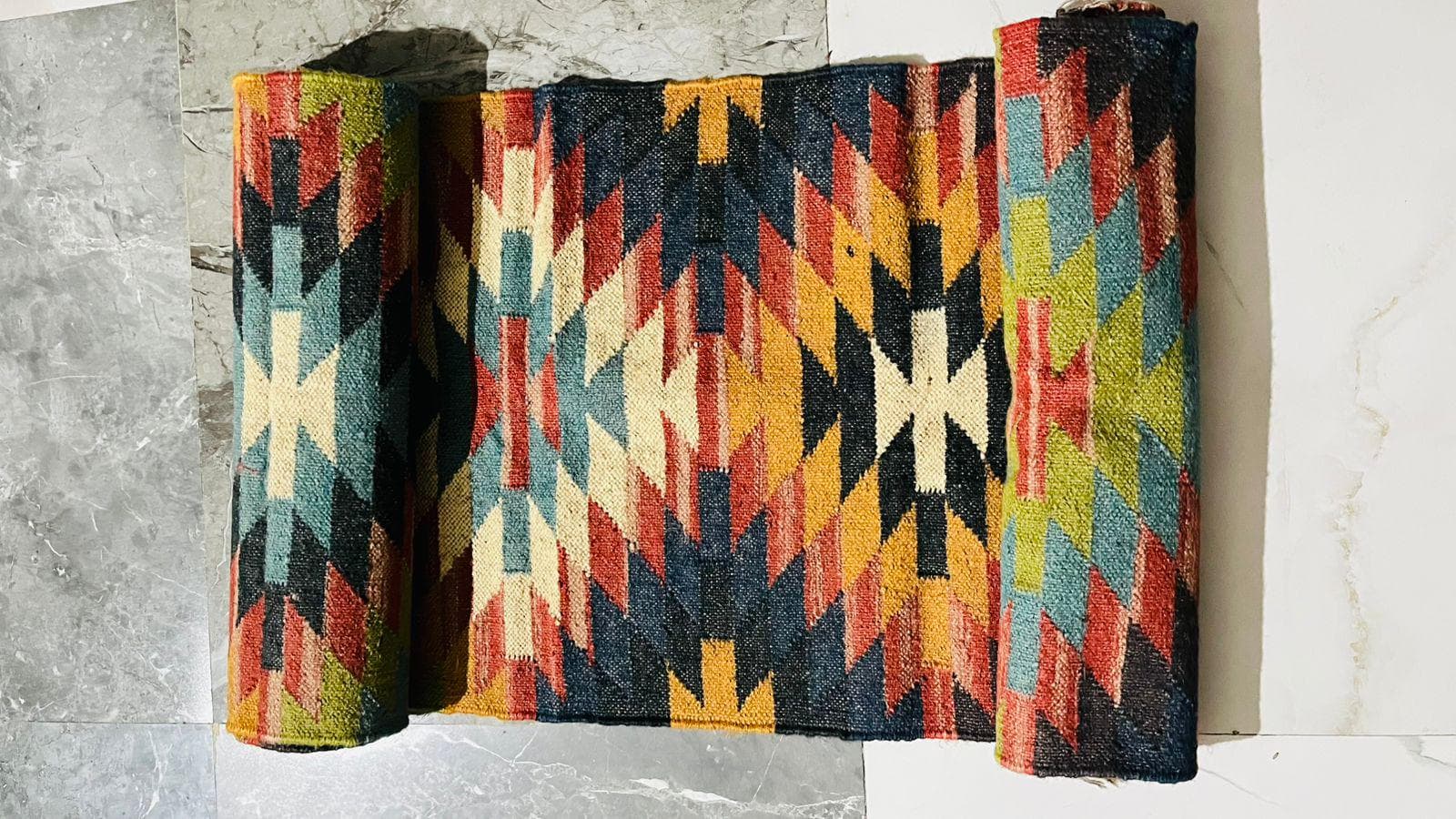 Colorful Southwestern Runner Rug, Boho Tribal Kilim Runner, Geometric Hallway Rug, Navajo Style Carpet, Rustic Farmhouse Entryway Runner - image 5