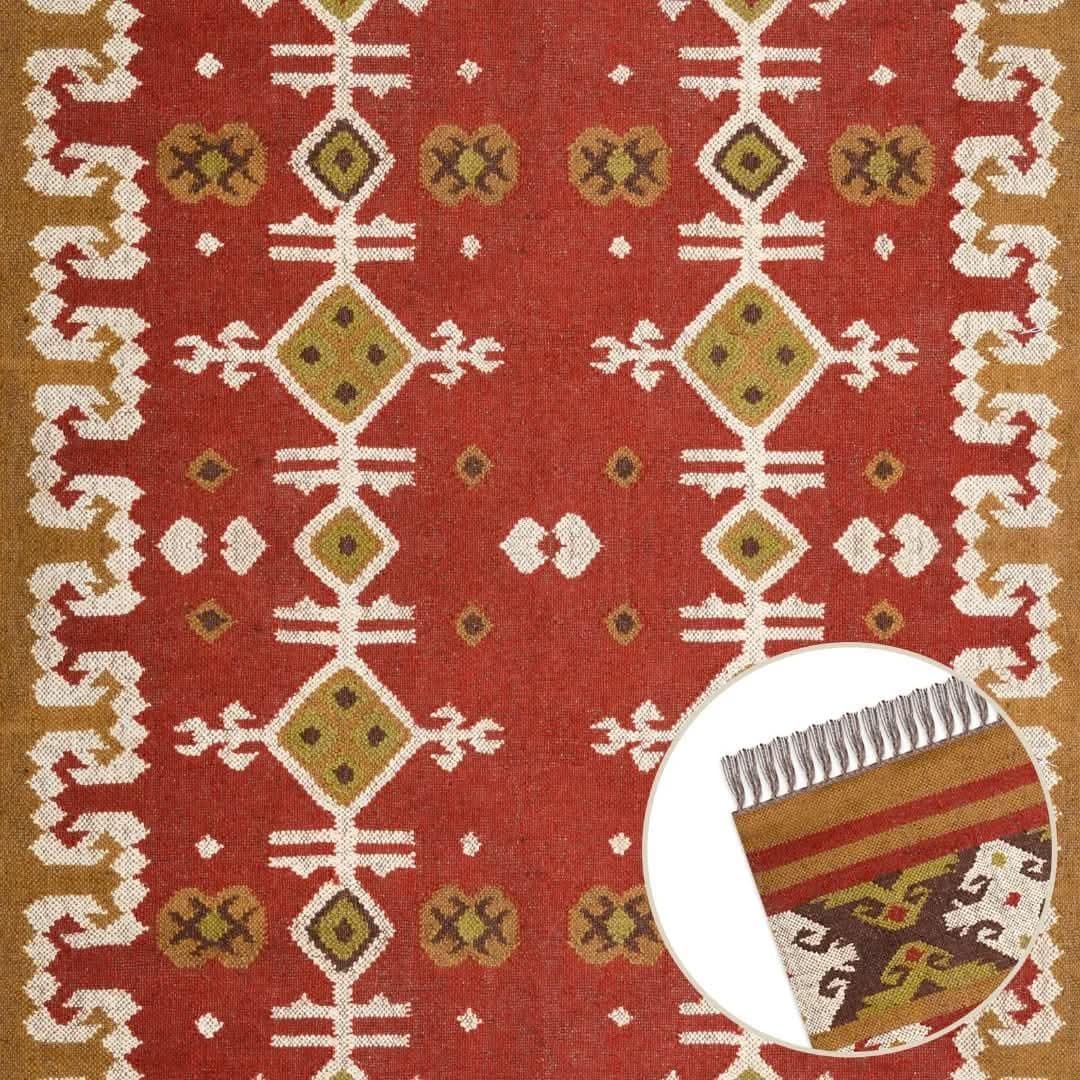Terracotta Southwestern Kilim Rug, Handwoven Wool Jute Area Rug, Tribal Geometric Boho Carpet, Rustic Farmhouse Bedroom Rug,Vintage area rug - image 5