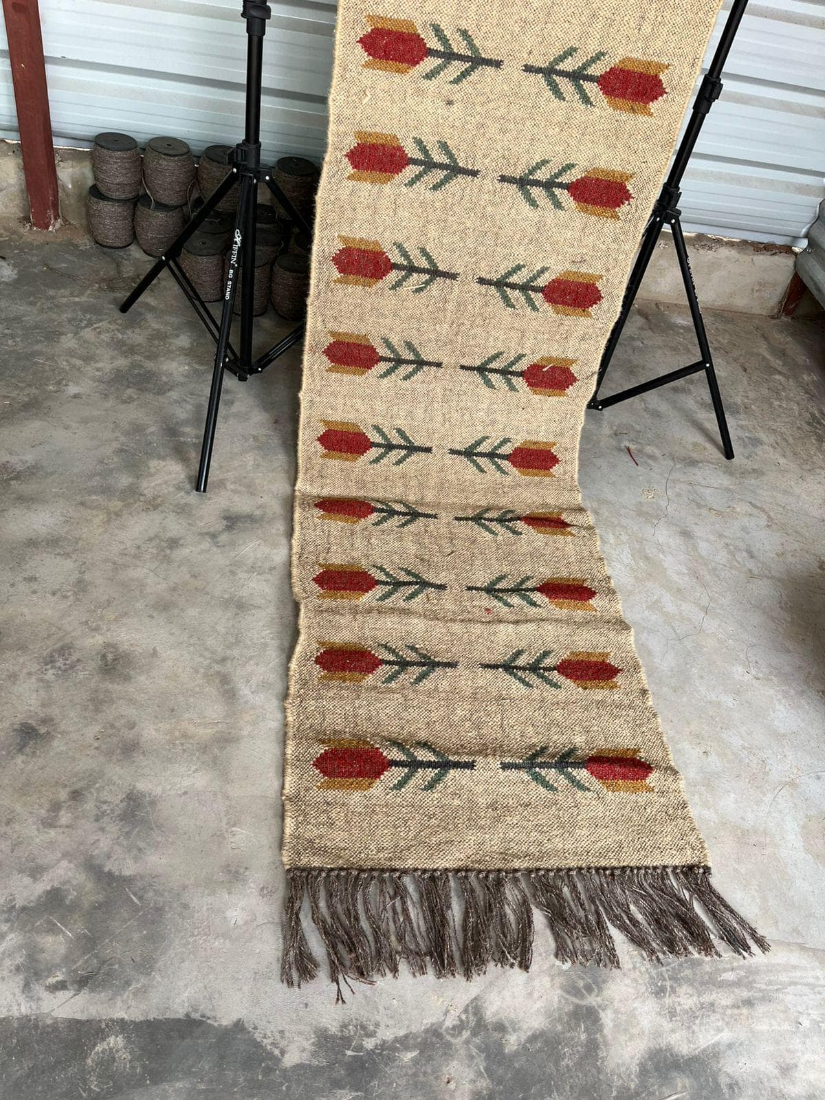 Handwoven Wool Jute Stair Runner, Red Cream Tribal Rug, Boho Geometric Staircase Carpet, Hallway Runner, Custom Size, Stair Rod Ready Runner - image 4