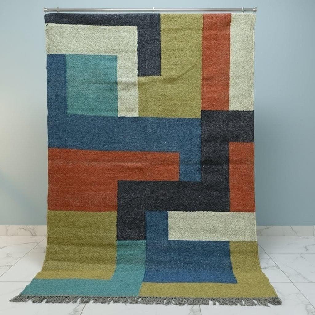 Modern Geometric Area Rug, Colorful Abstract Living Room Rug, Mid Century Style Floor Carpet, Handmade Boho Accent Rug, Bedroom  Decor Mat - image 5