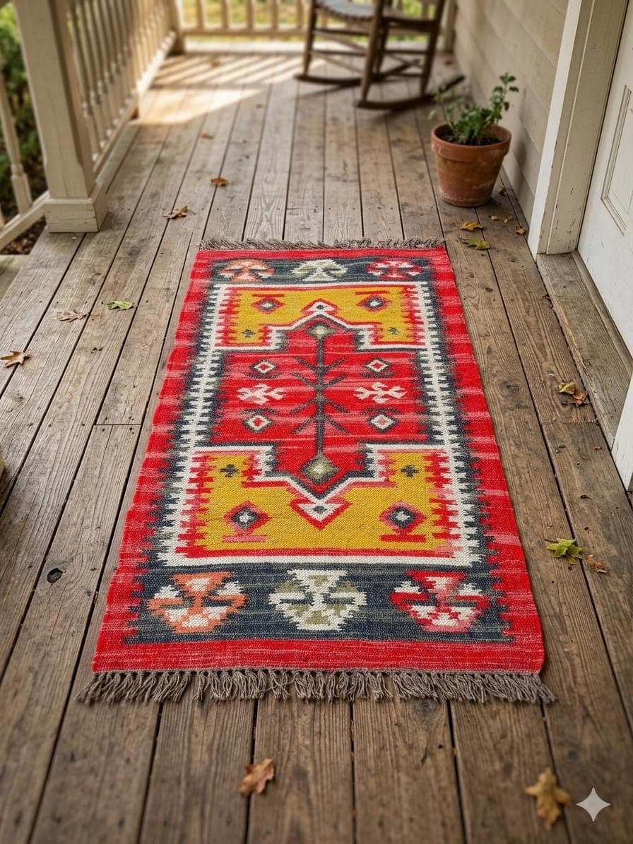Handwoven Southwestern Stair Runner Rug, Red Kilim Stair Carpet, Tribal Wool Stair Runner, Geometric Hallway Runner, Custom Boho Stair Rug - image 5