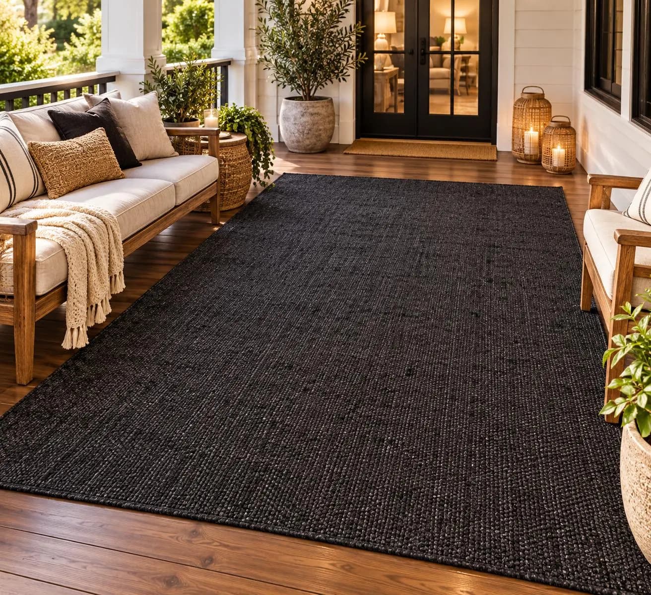 Black Jute Area Rug, Handmade Natural Fiber Rug, Handwoven Boho Living Room Rug, Rustic Farmhouse Floor Rug, Modern Organic Decor, Custom - image 2