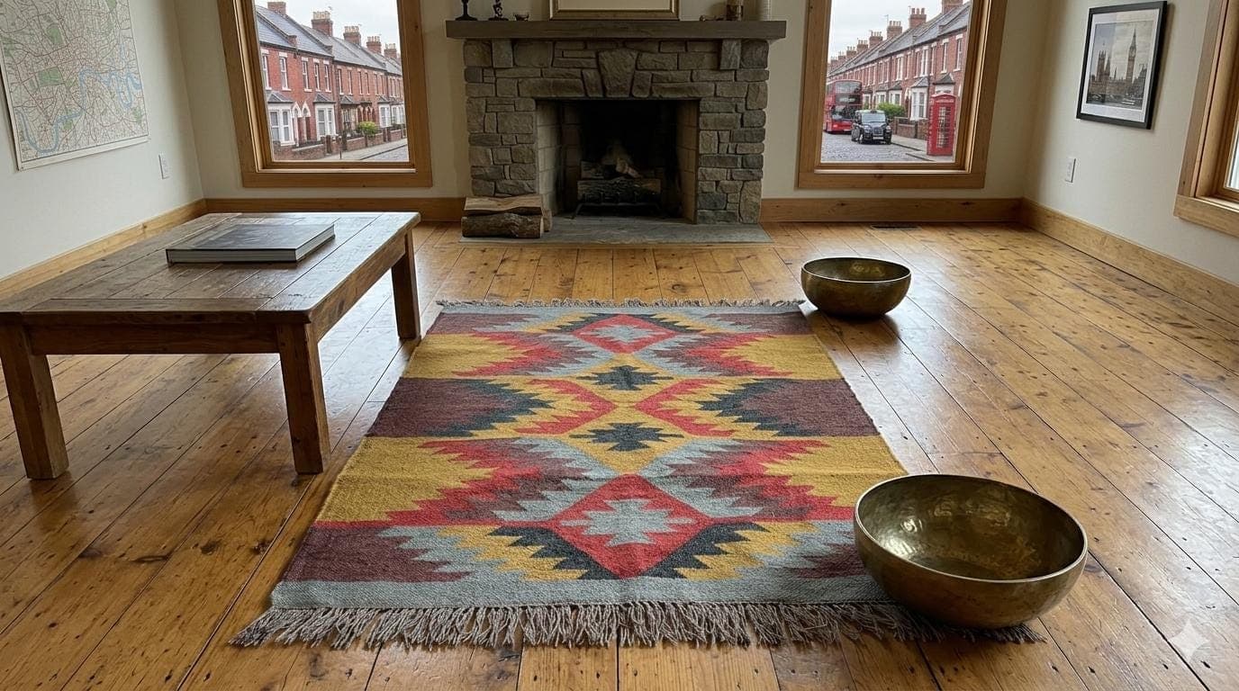 Southwestern Area Rug, Boho Tribal Kilim Rug, Navajo Style Geometric Carpet, Rustic Living Room Rug, Vintage Bohemian Home Decor
