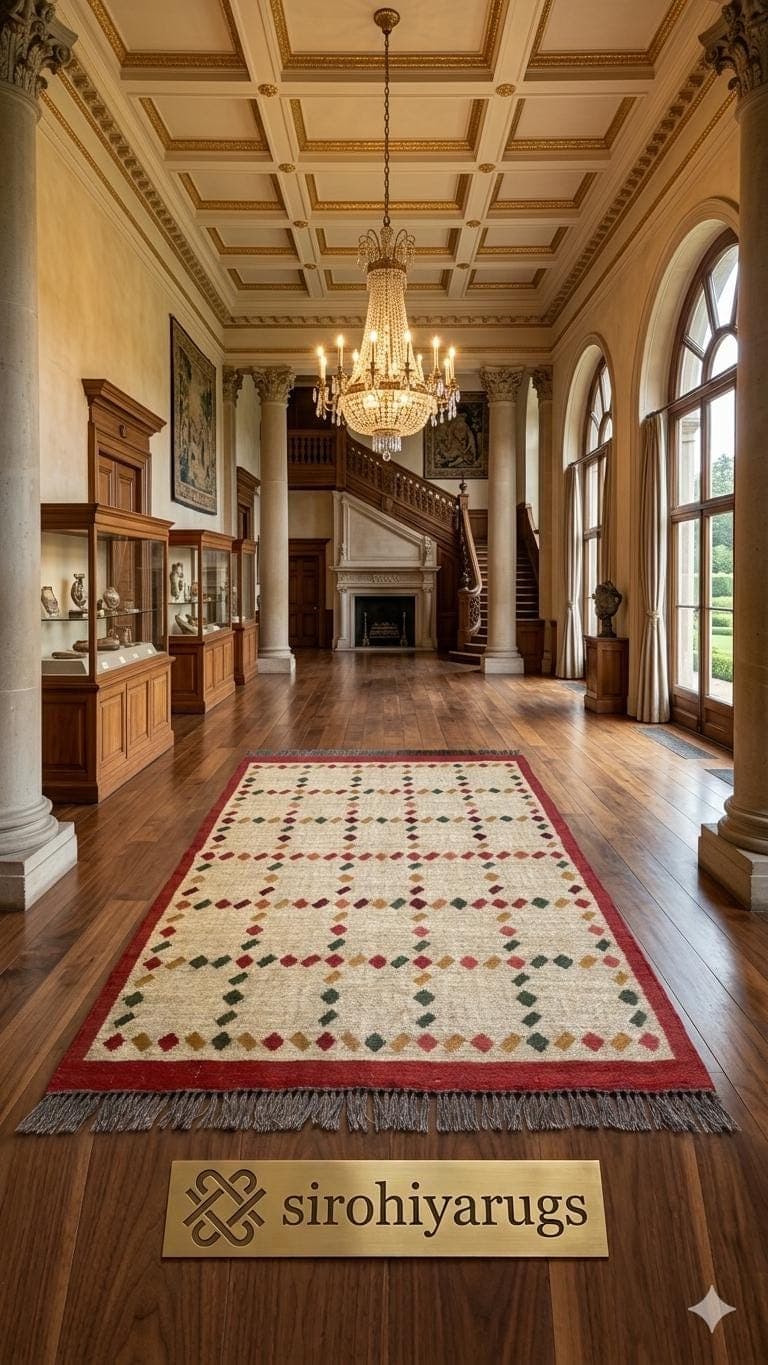 Handwoven Geometric Wool Rug, Boho Area Rug with Fringe, Cream Base Red Border Carpet, Scandinavian Tribal Design Rug, Living Room Bedroom - image 3