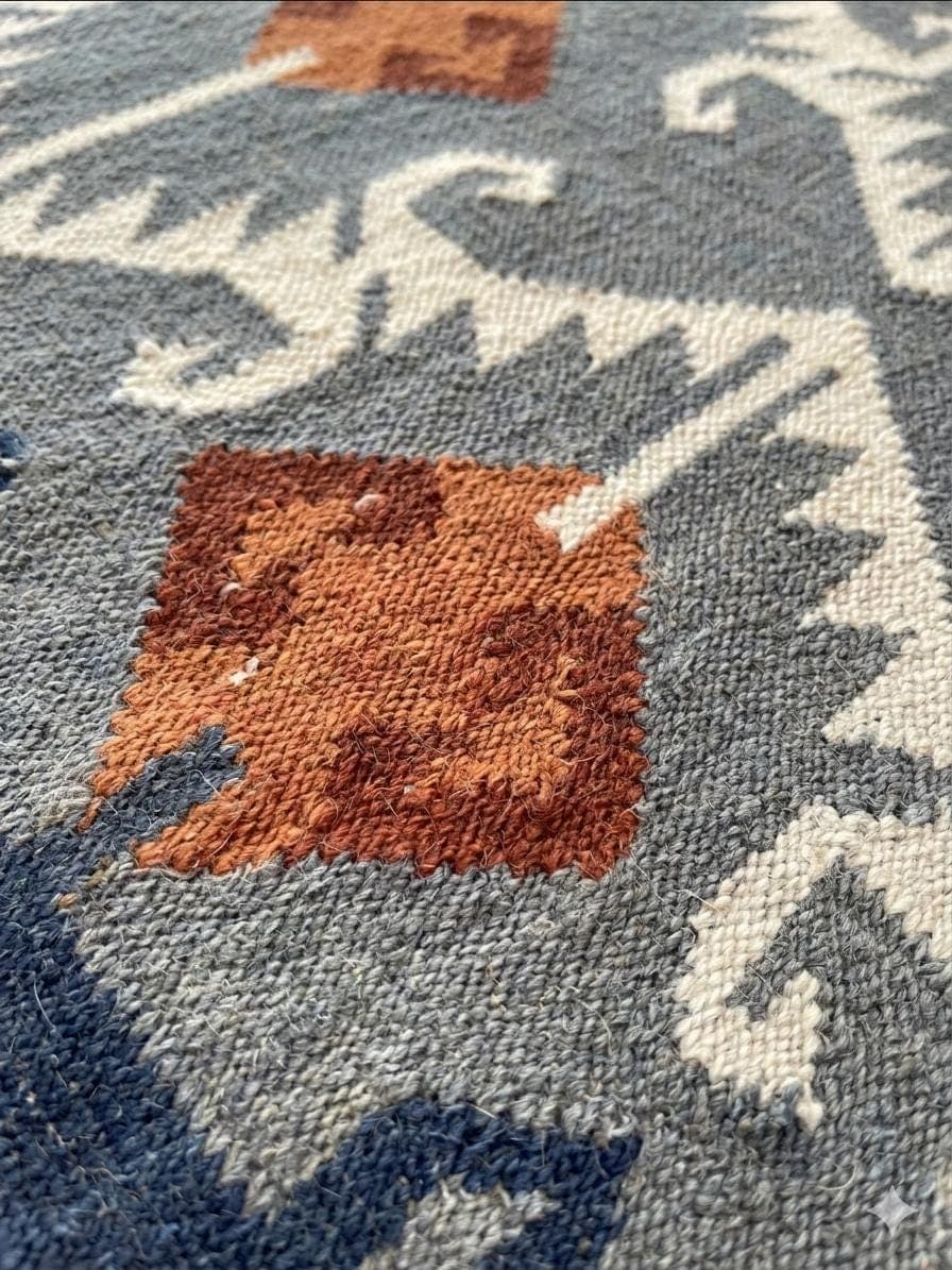 Handwoven Kilim Runner Rug – Vintage Geometric Tribal Carpet, Neutral Gray Wool Hallway Rug, Boho Southwestern Entryway Runner with Fringe - image 3
