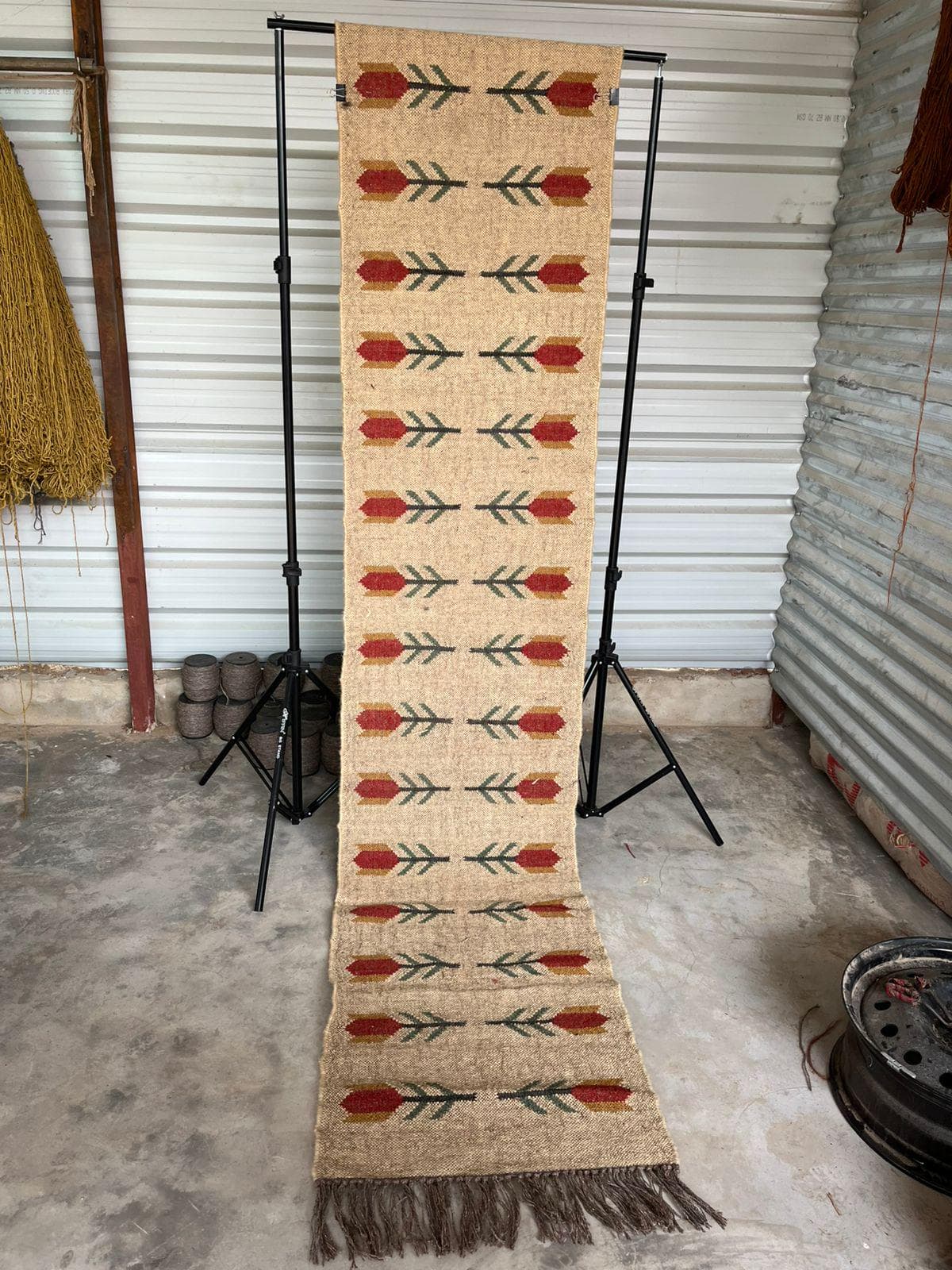 Handwoven Wool Jute Stair Runner, Red Cream Tribal Rug, Boho Geometric Staircase Carpet, Hallway Runner, Custom Size, Stair Rod Ready Runner - image 5